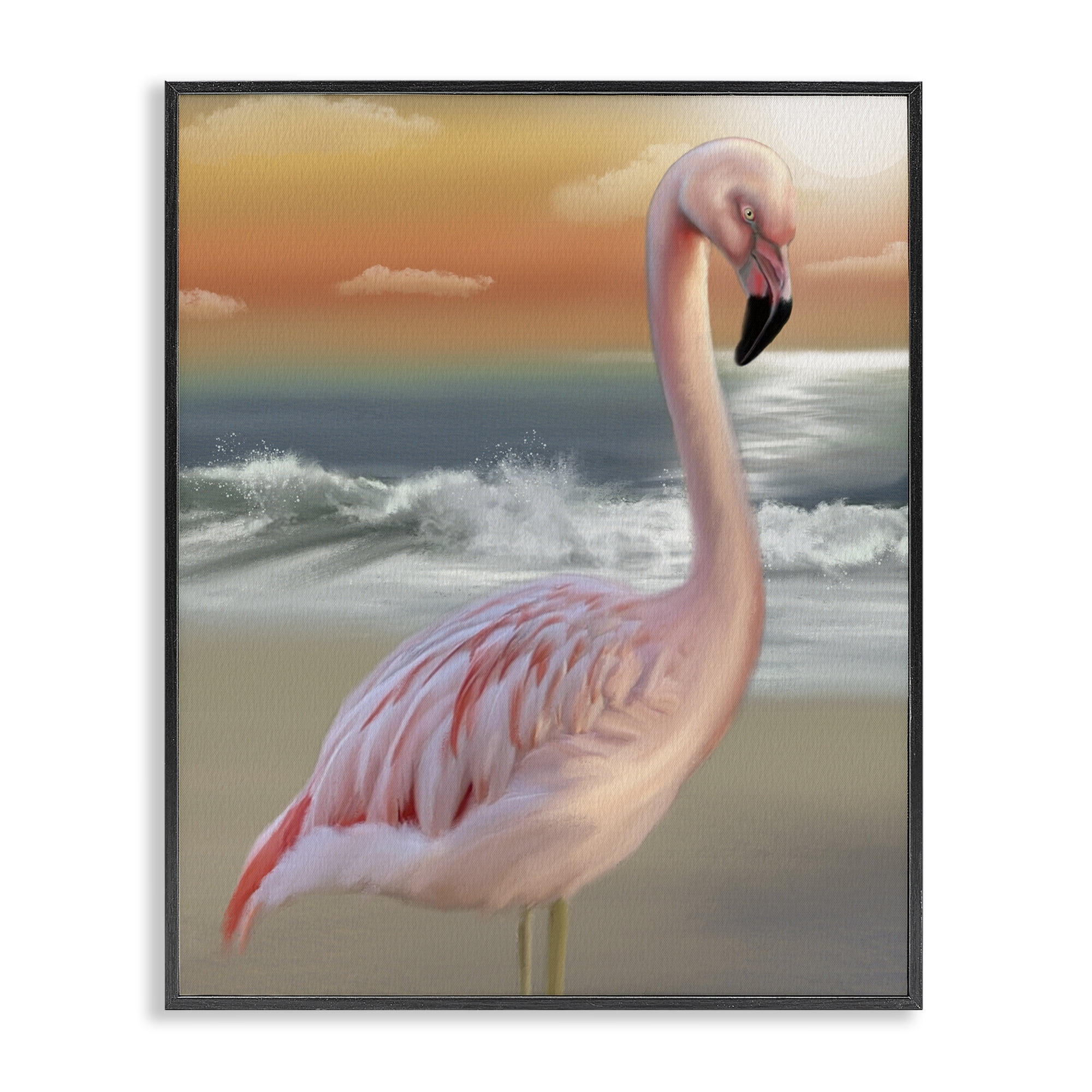 Stupell Industries Coastal Beach Flamingo Black Framed Giclee Art, design by Matthew Piotrowicz