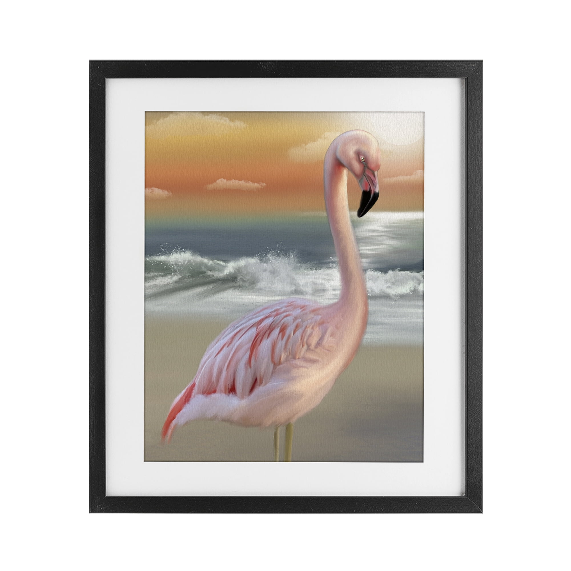 Stupell Industries Coastal Beach Flamingo Black Framed Print Under Glass, design by Matthew Piotrowicz