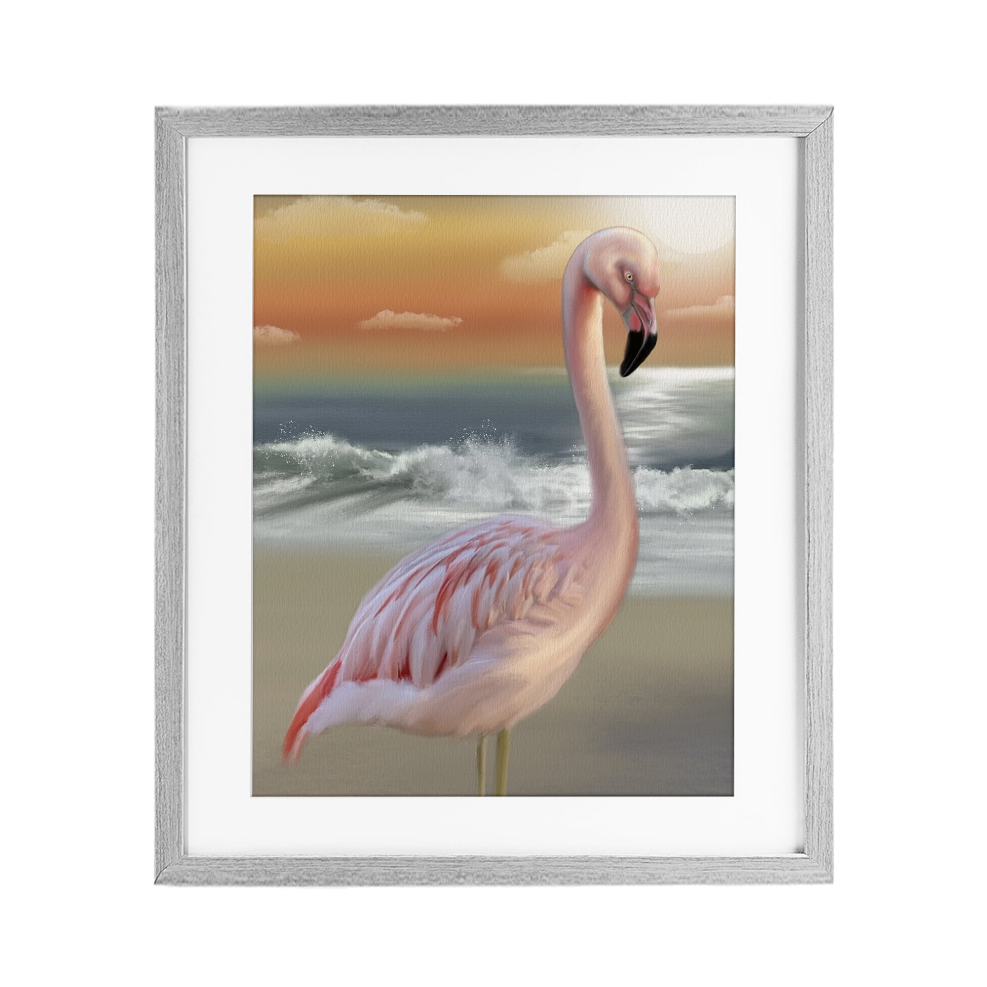 Stupell Industries Coastal Beach Flamingo Gray Framed Print Under Glass, design by Matthew Piotrowicz