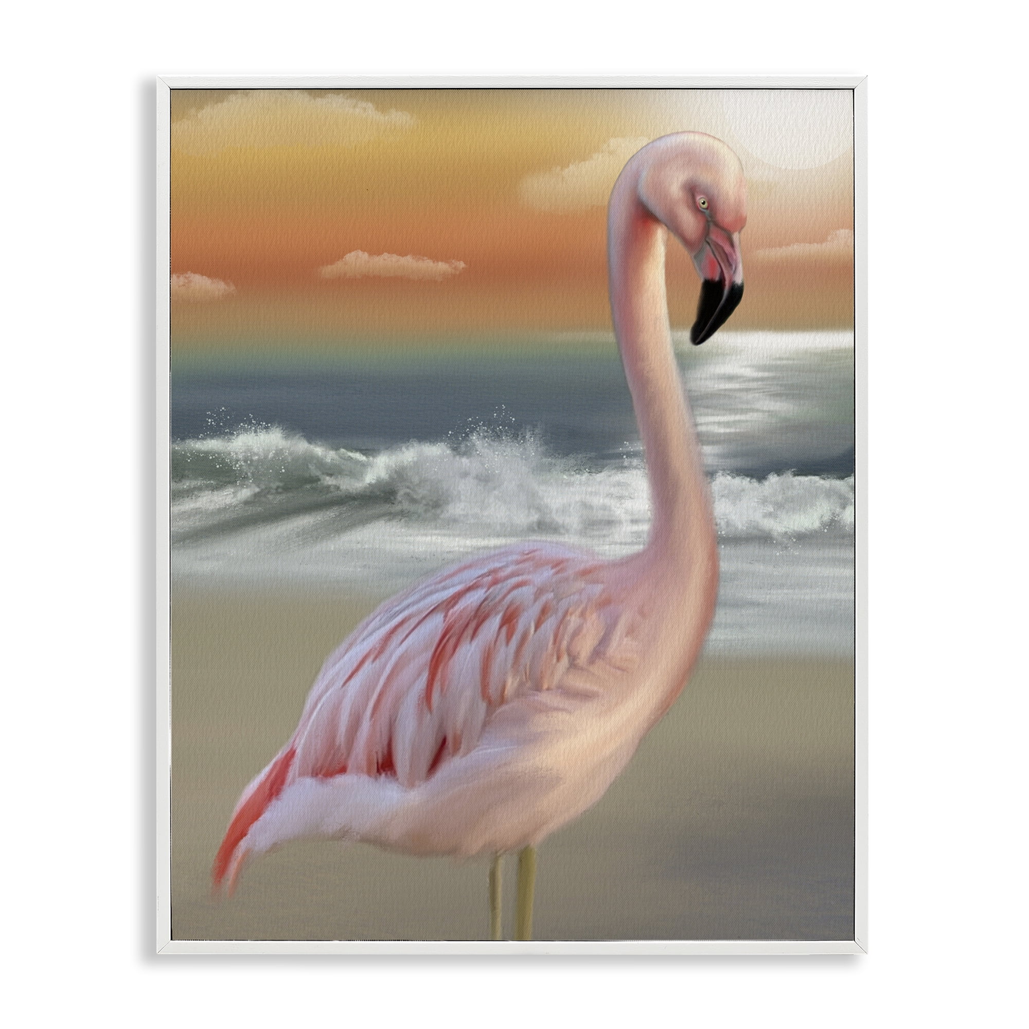 Stupell Industries Coastal Beach Flamingo White Framed Giclee Art, design by Matthew Piotrowicz