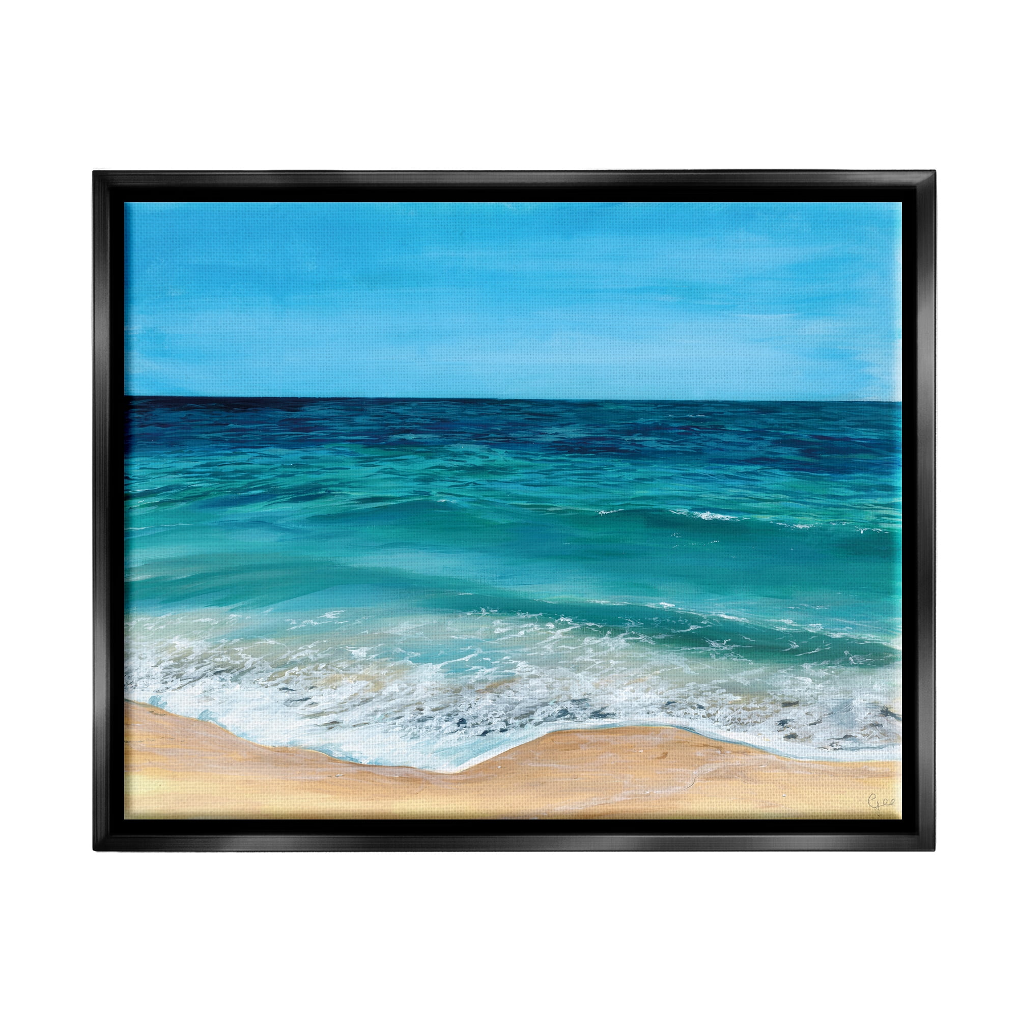 Stupell Industries Coastal Beach Foam Nature Painting Black Floater Framed Art Print Wall Art, 31 x 25