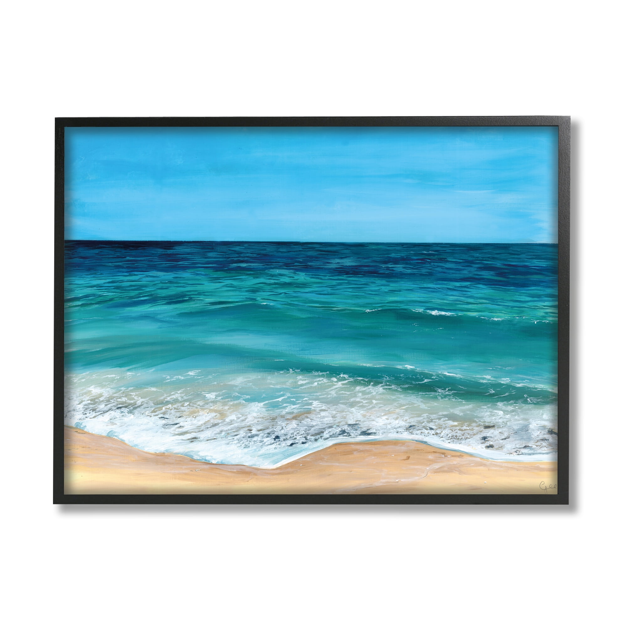 Stupell Industries Coastal Beach Foam Nature Painting Black Framed Art Print Wall Art, 20 x 16