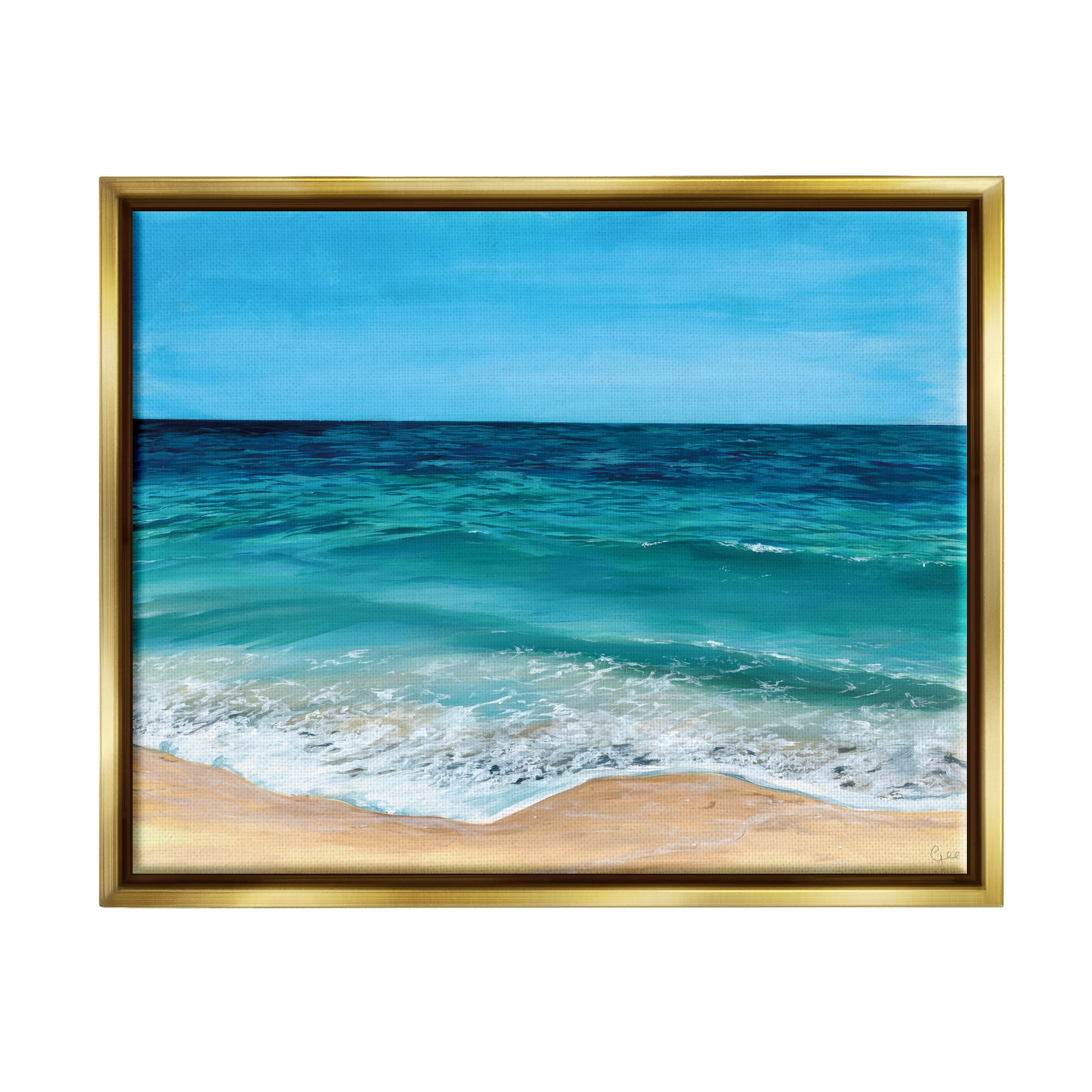 Stupell Industries Coastal Beach Foam Nature Painting Gold Floater Framed Art Print Wall Art, 21 x 17