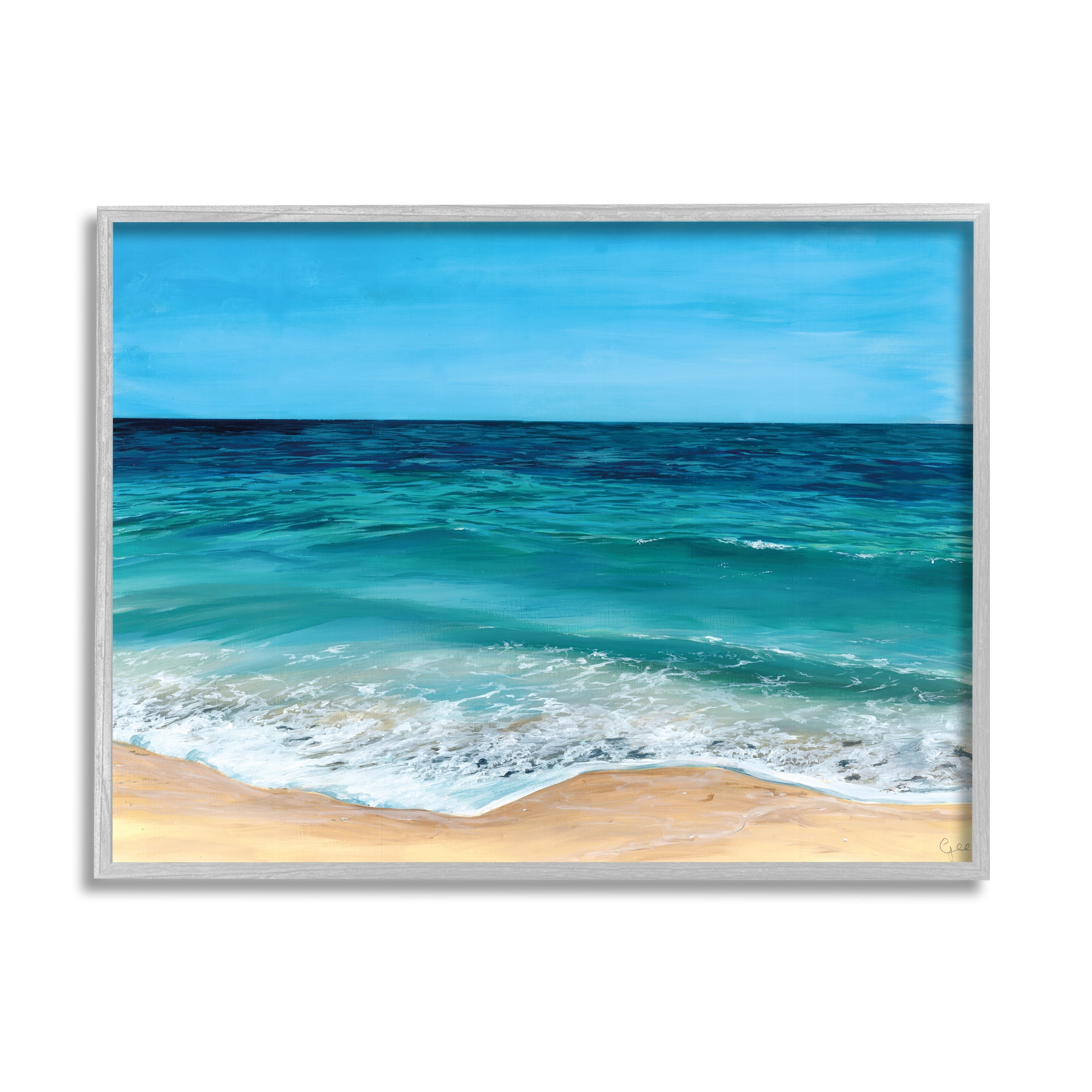 Stupell Industries Coastal Beach Foam Nature Painting Gray Framed Art Print Wall Art, 30 x 24