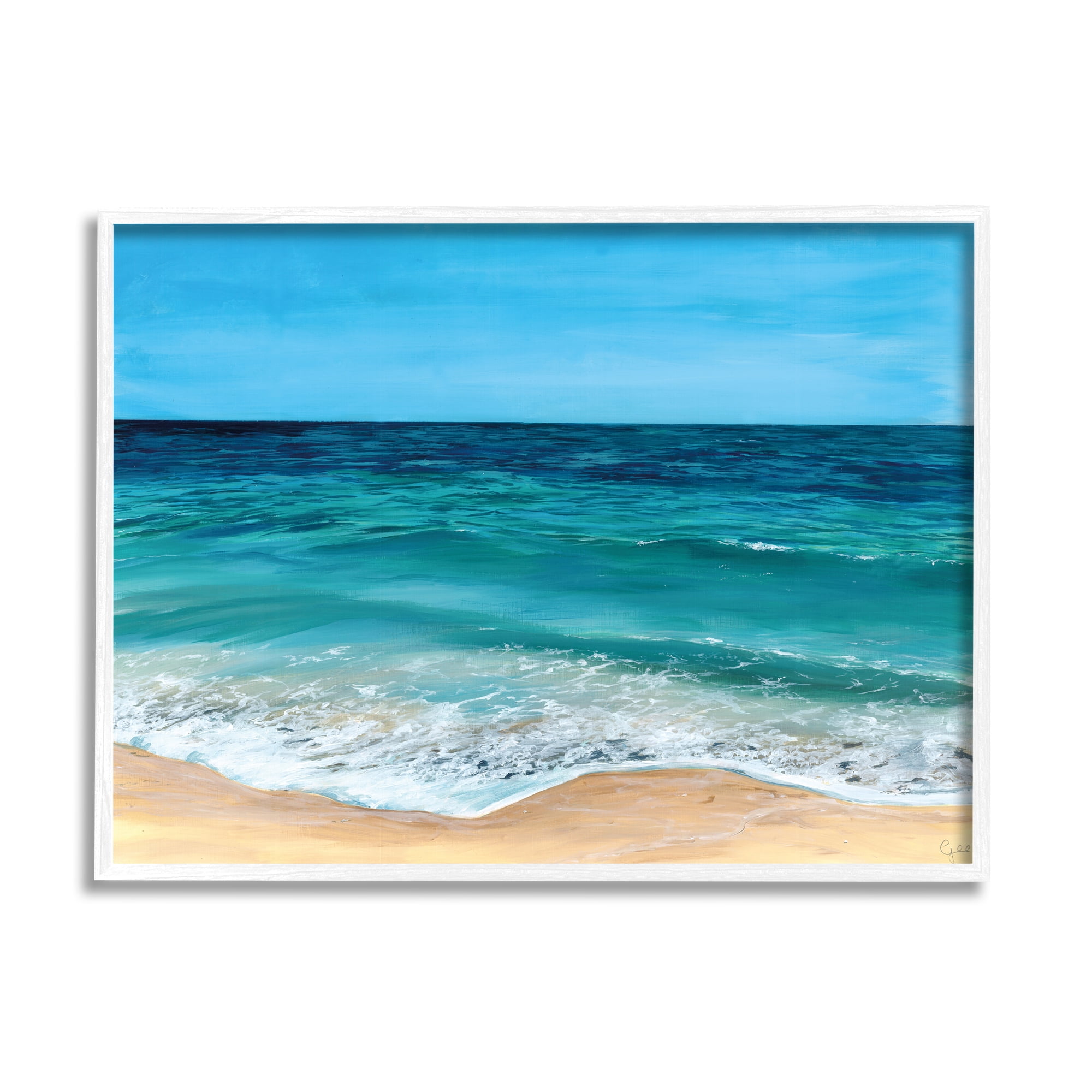 Stupell Industries Coastal Beach Foam Nature Painting White Framed Art Print Wall Art, 30 x 24