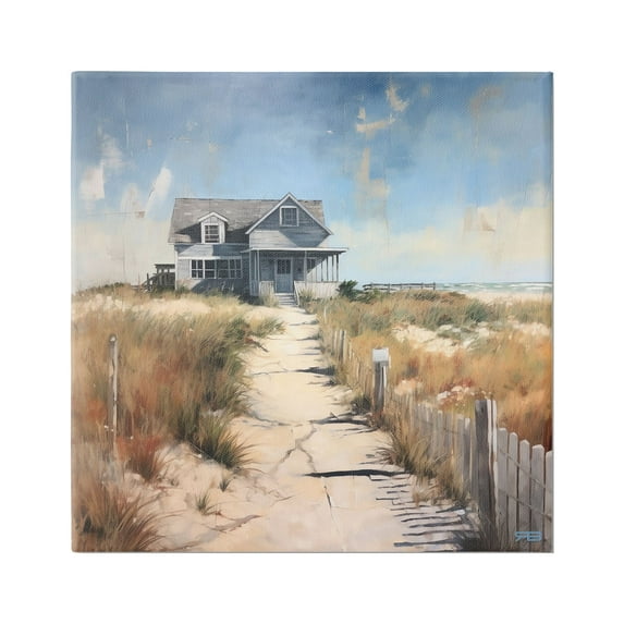Stupell Industries Coastal Beach House Landscape Painting Gallery Wrapped Canvas Art Print Wall Art, 30 x 30
