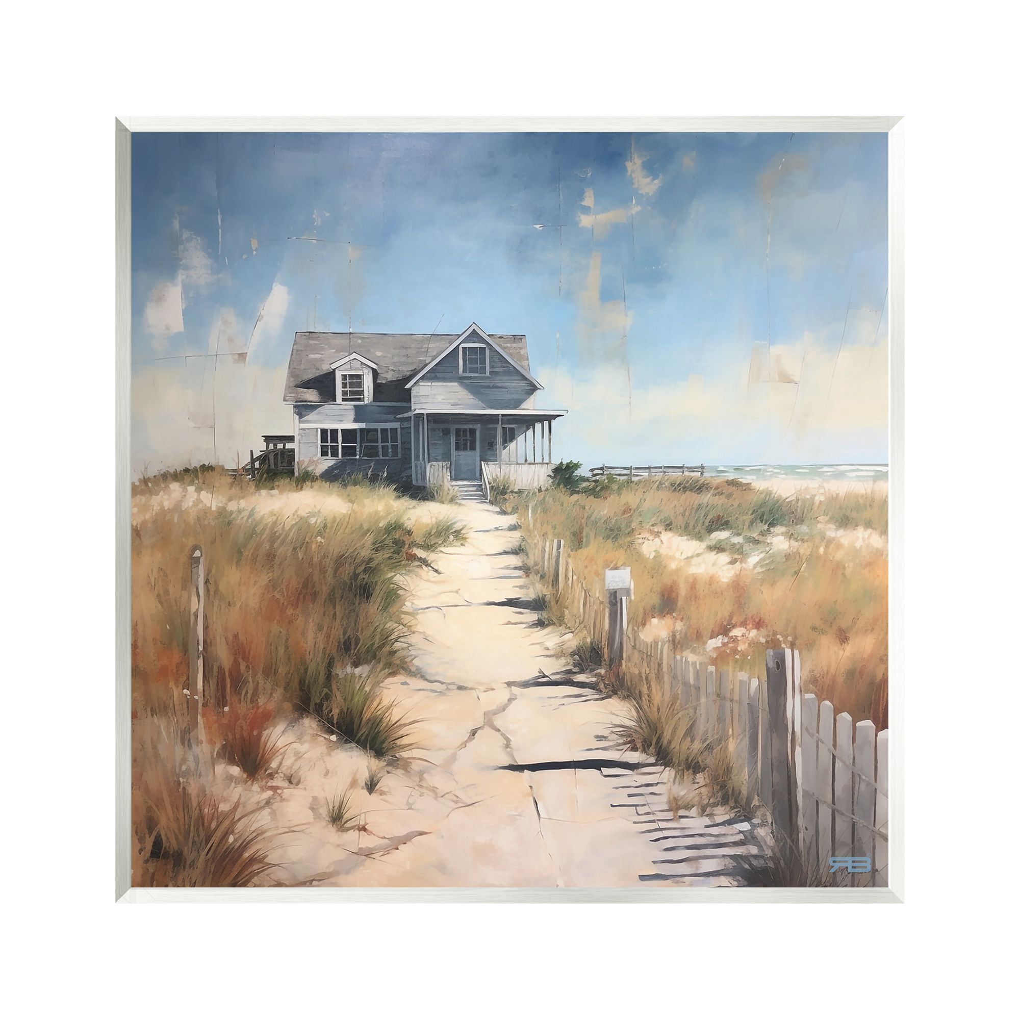 Stupell Industries Coastal Beach House Landscape Painting Unframed Art ...