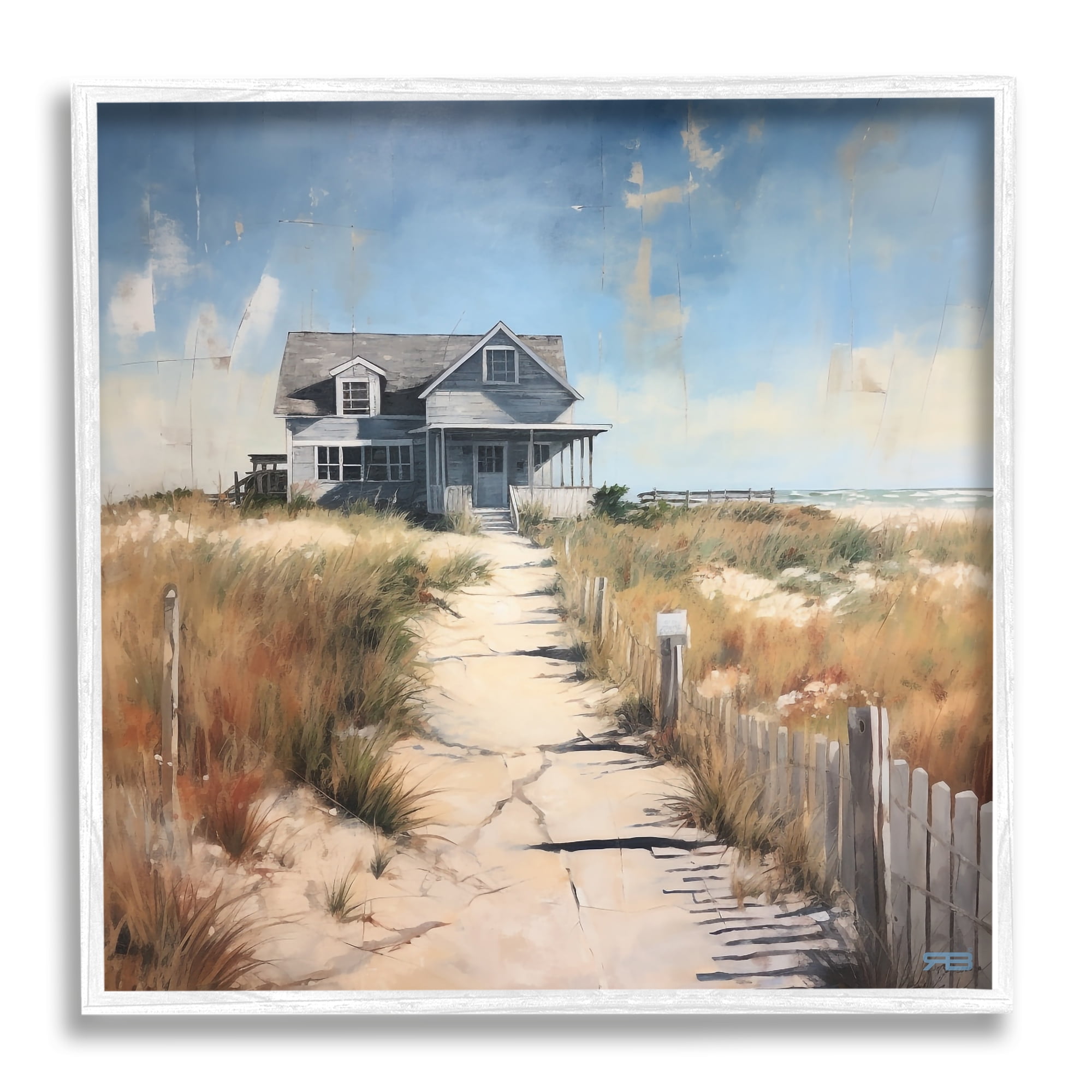 Stupell Industries Coastal Beach House Landscape Painting White Framed Art Print Wall Art, 12 x 12