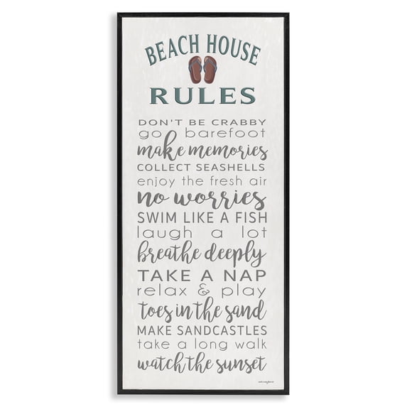 Stupell Industries Coastal Beach House Rules Make Memories Black Framed ...