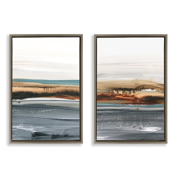 Stupell Industries Coastal Beach Impression Abstract Painting Brown Floater Framed Canvas Art Print Wall Art, 21 x 31, Set of 2