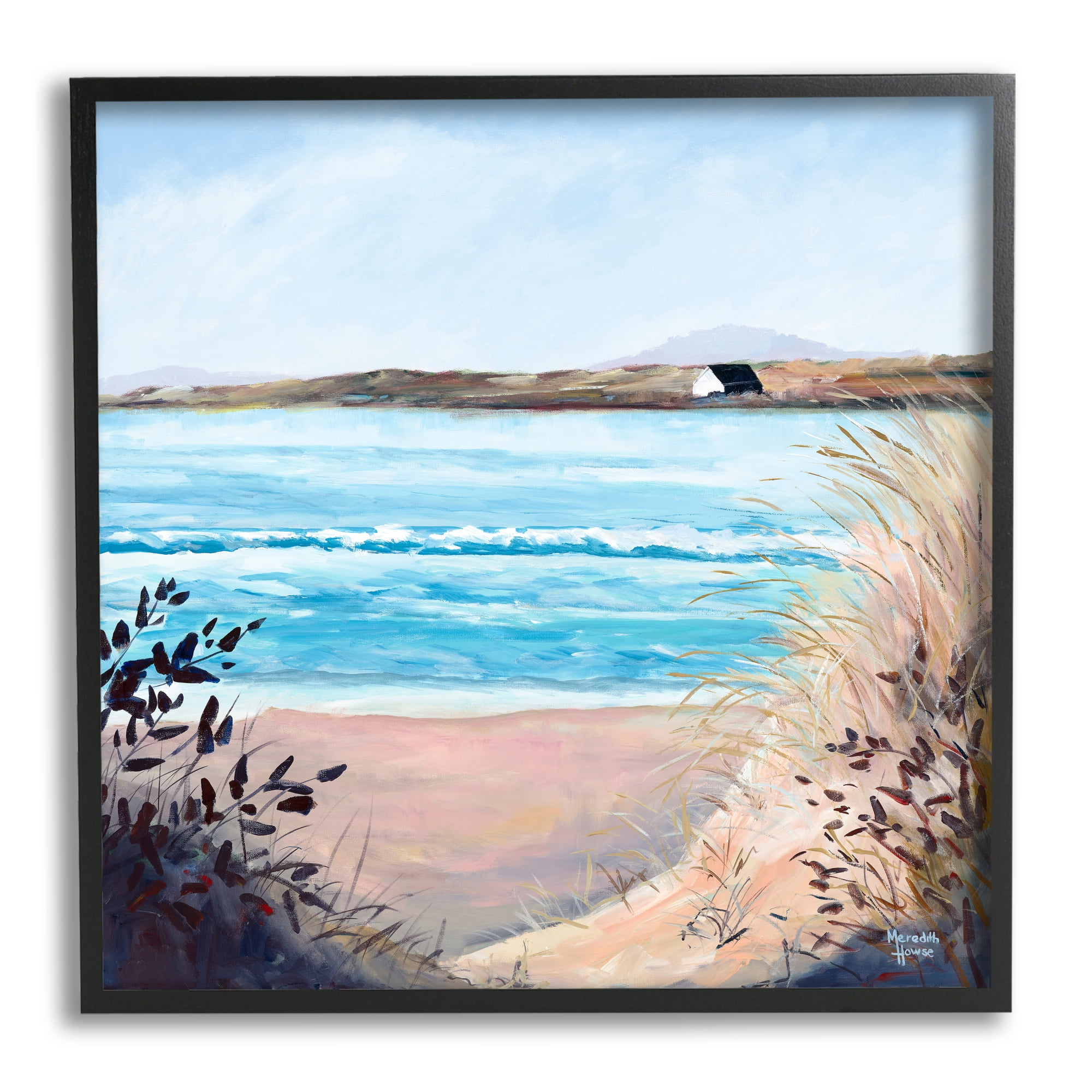 Stupell Industries Coastal Beach Landscape Landscape Painting Black Framed Art Print Wall Art, 12 x 12