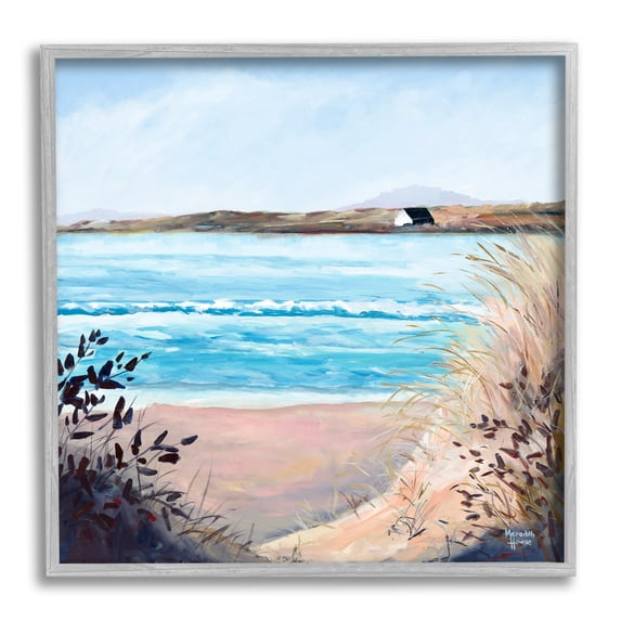 Stupell Industries Coastal Beach Landscape Landscape Painting Gray Framed Art Print Wall Art, 12 x 12
