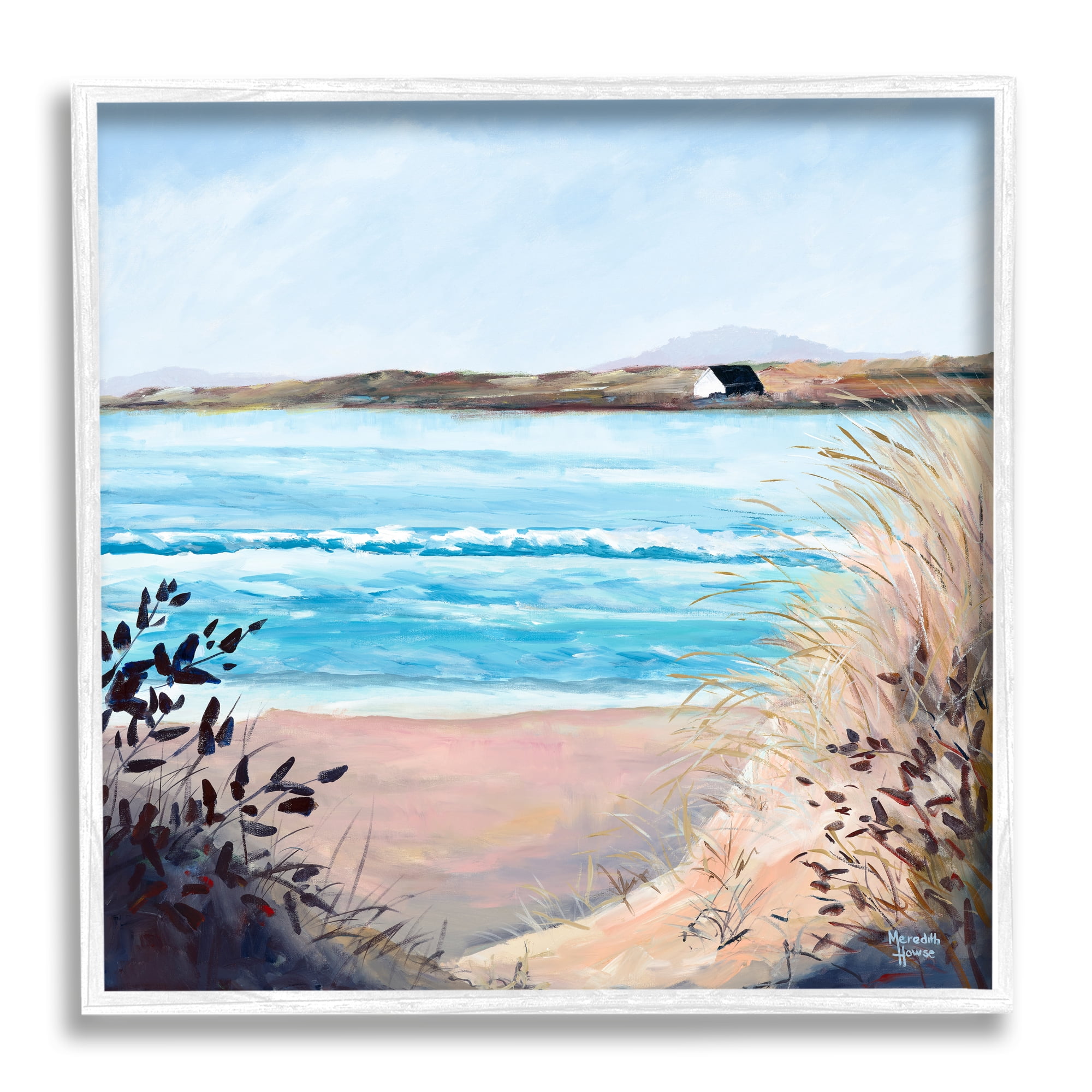 Stupell Industries Coastal Beach Landscape Landscape Painting White Framed Art Print Wall Art, 12 x 12