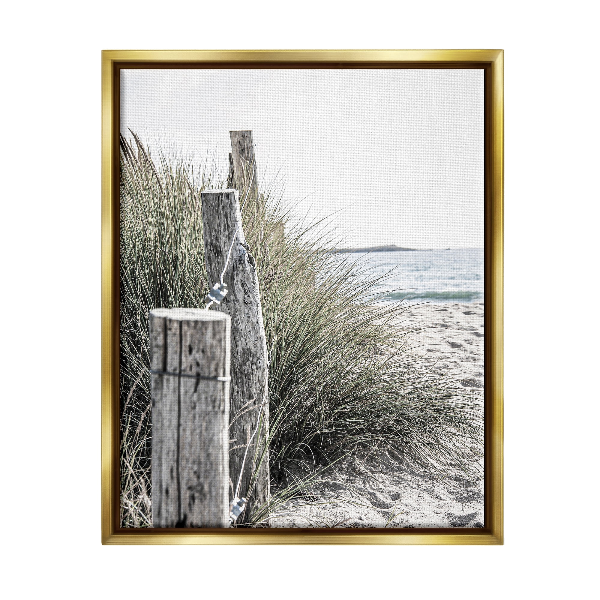 Stupell Industries Coastal Beach Landscape Nature Photography Gold Floater Framed Art Print Wall Art, 25 x 31
