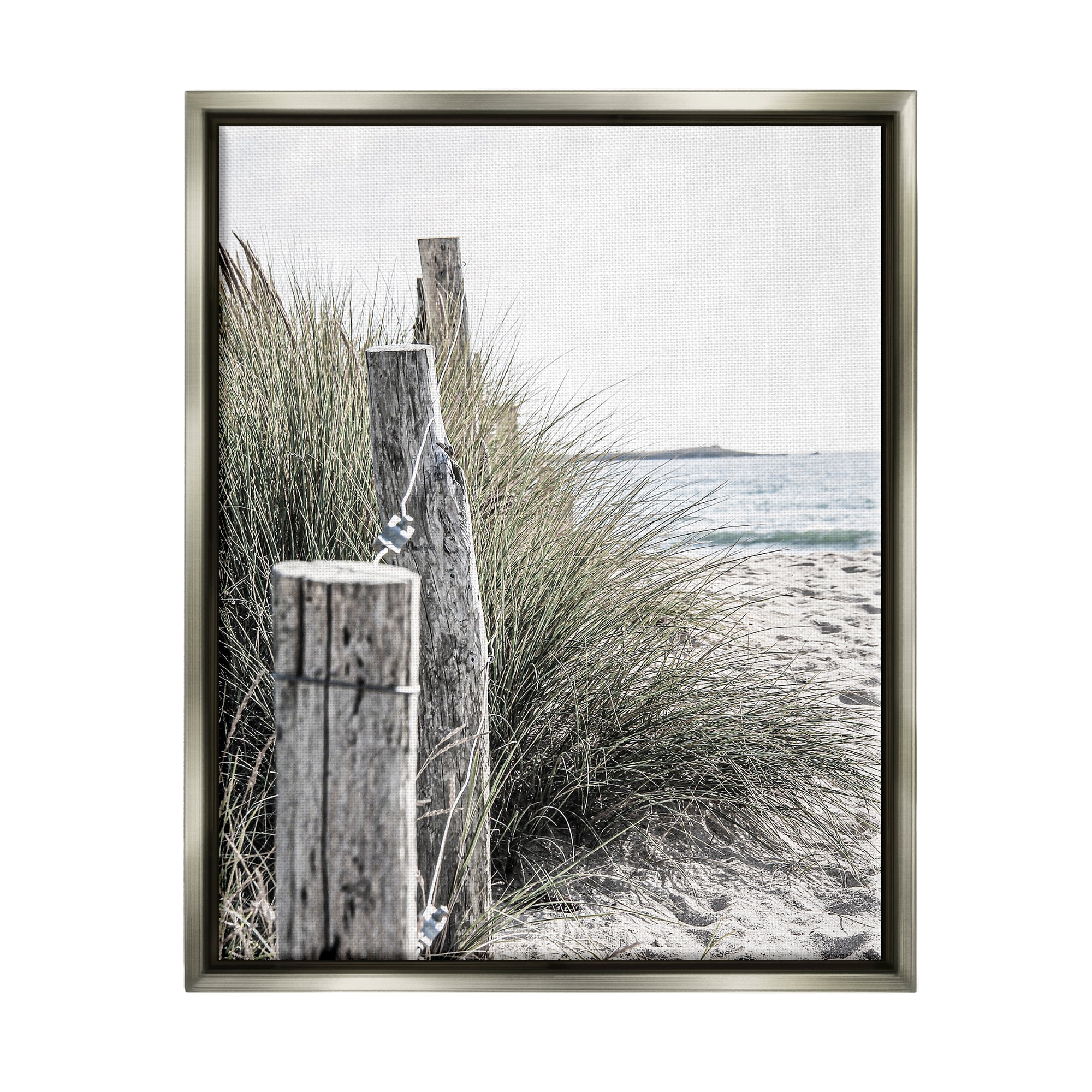 Stupell Industries Coastal Beach Landscape Nature Photography Gray Floater Framed Art Print Wall Art, 25 x 31