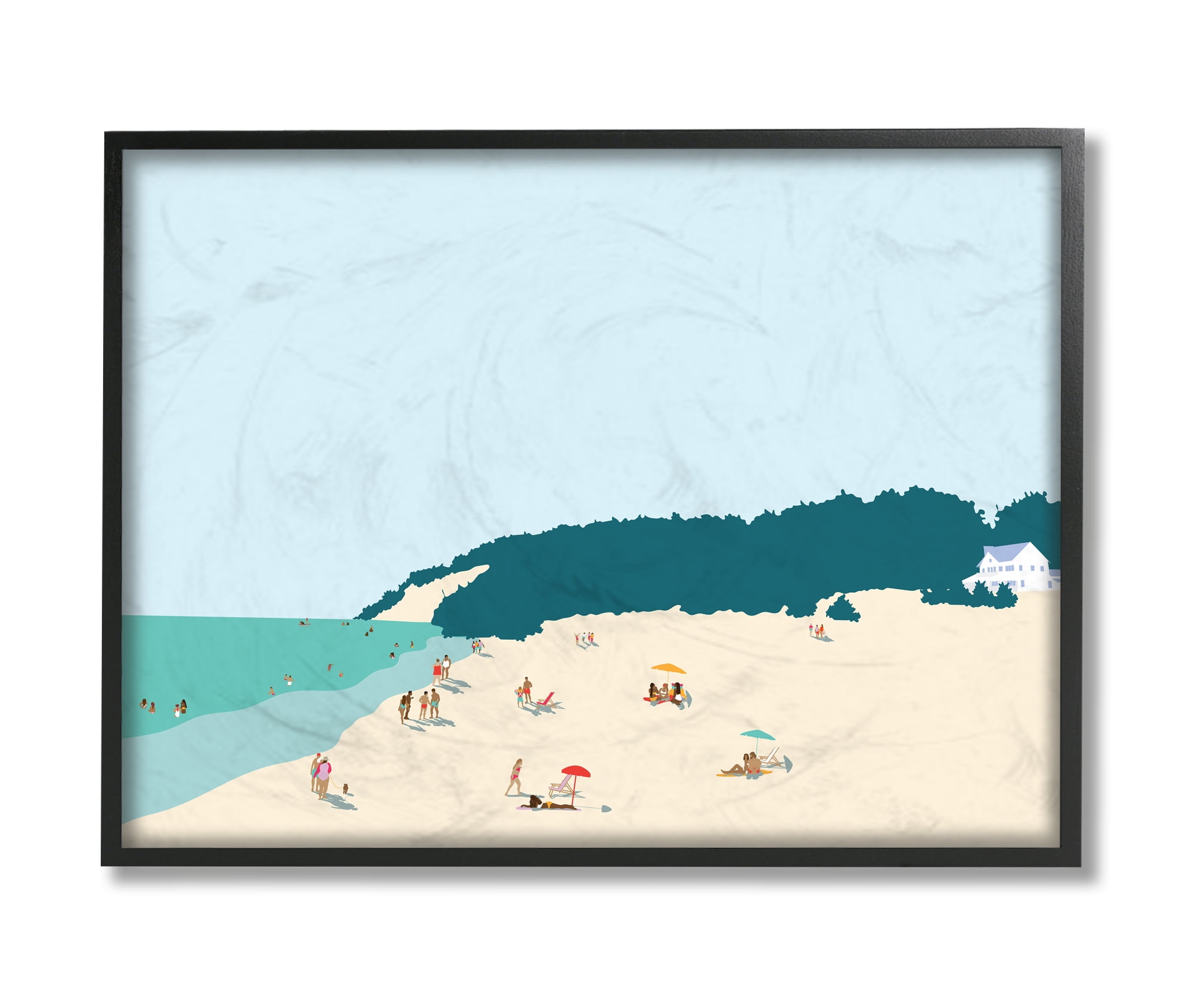 Stupell Industries Coastal Beach Landscape Summer Umbrella Sunbathers Black Framed, 16 x 20, Design by Victoria Kukla