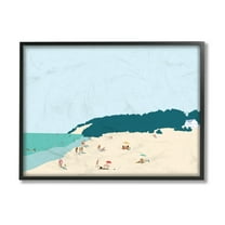 Stupell Industries Coastal Beach Landscape Summer Umbrella Sunbathers Black Framed, 16 x 20, Design by Victoria Kukla
