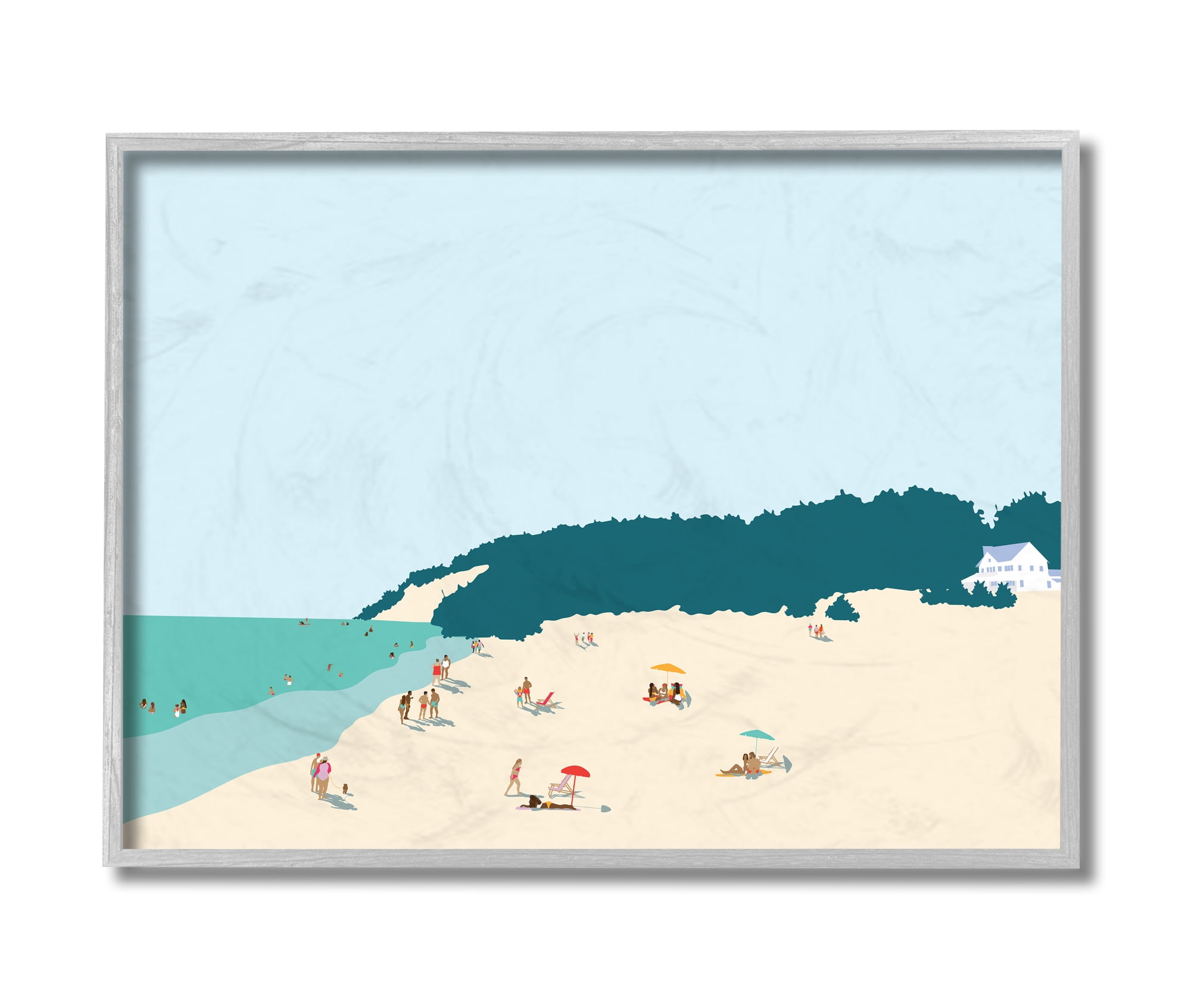 Stupell Industries Coastal Beach Landscape Summer Umbrella Sunbathers Grey Framed, 16 x 20, Design by Victoria Kukla