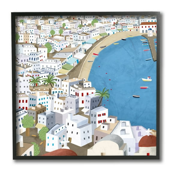 Stupell Industries Coastal Beach Mykonos Cityscape Greek Destination Black Framed, 12 x 12, Design by Carla Daly