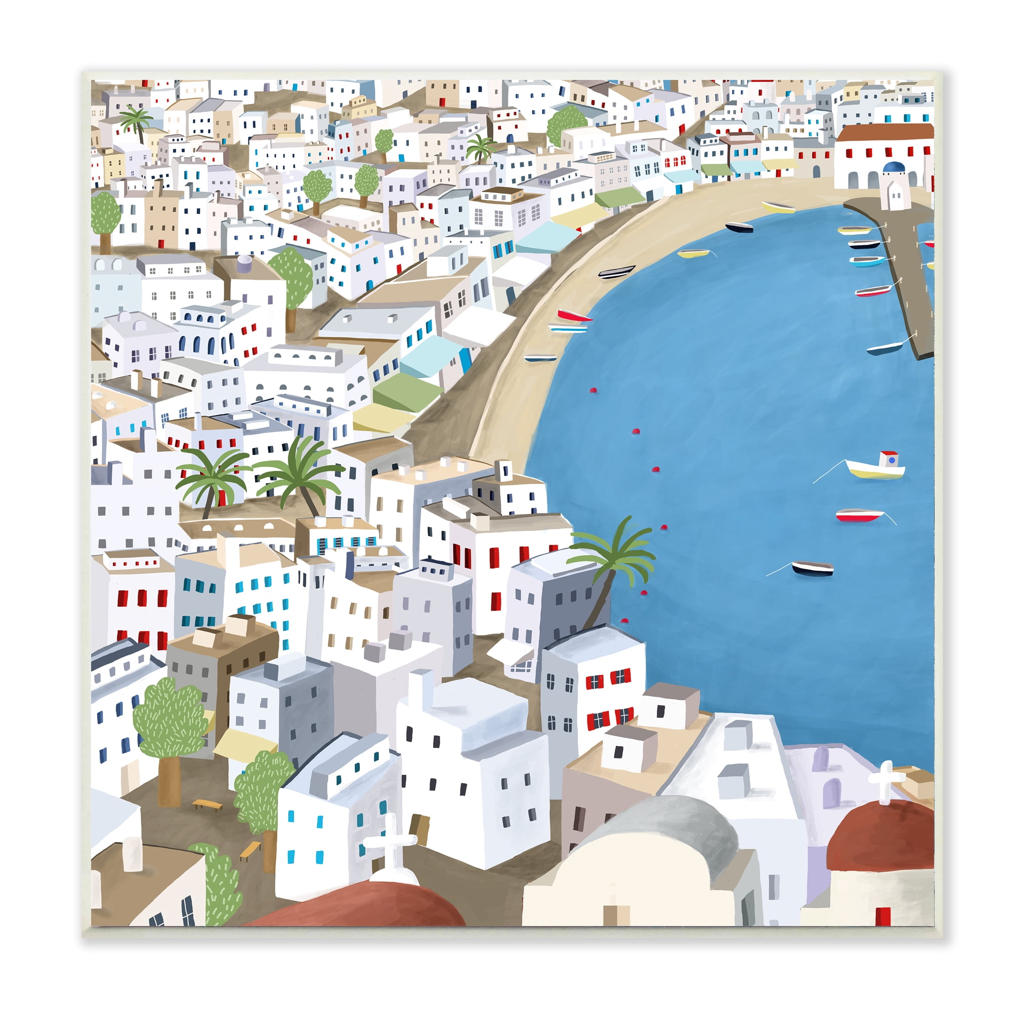 Stupell Industries Coastal Beach Mykonos Cityscape Greek Destination Wall Plaque, 12 x 12, Design by Carla Daly