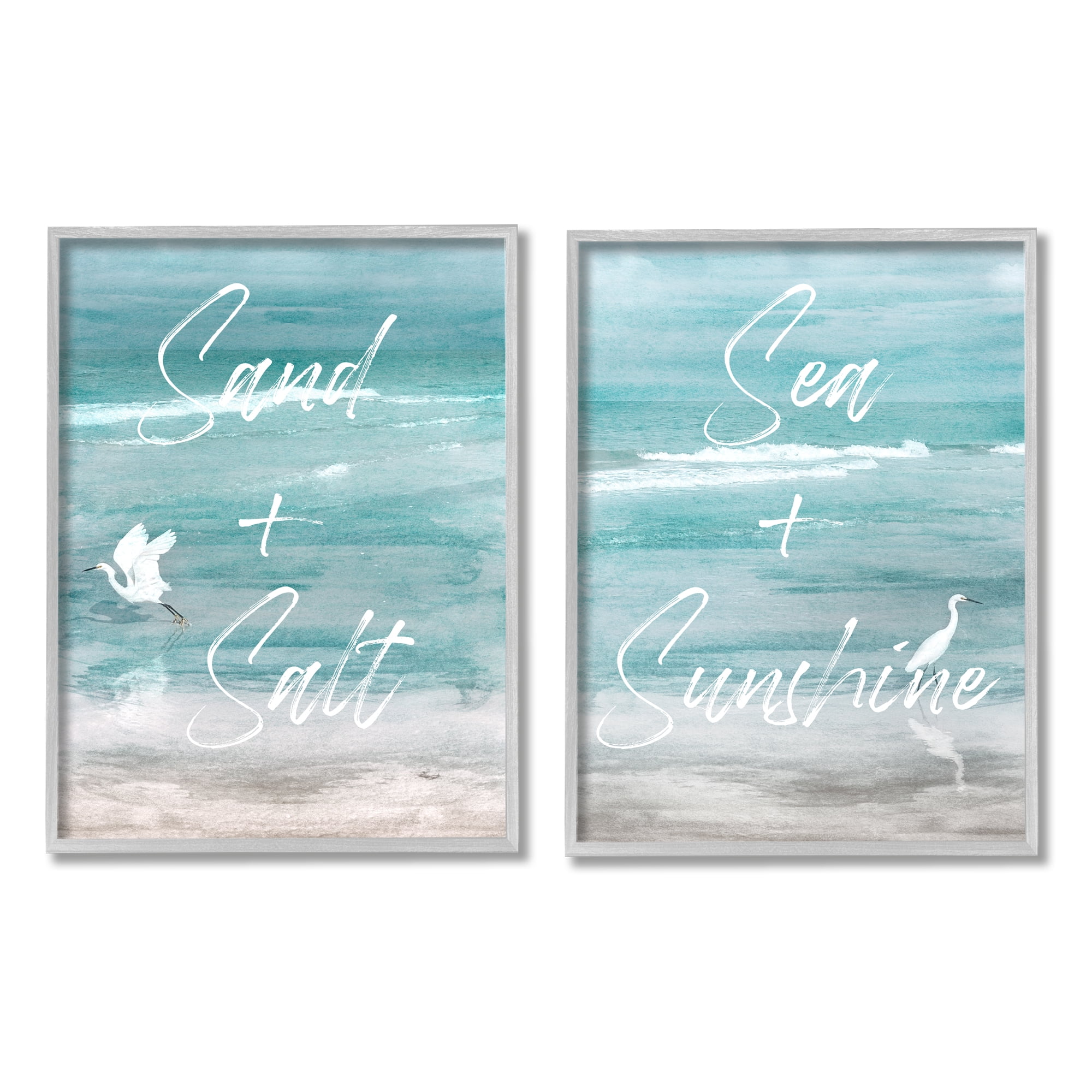Coastal Beach Phrases Canvas Print Set with Gray Frame