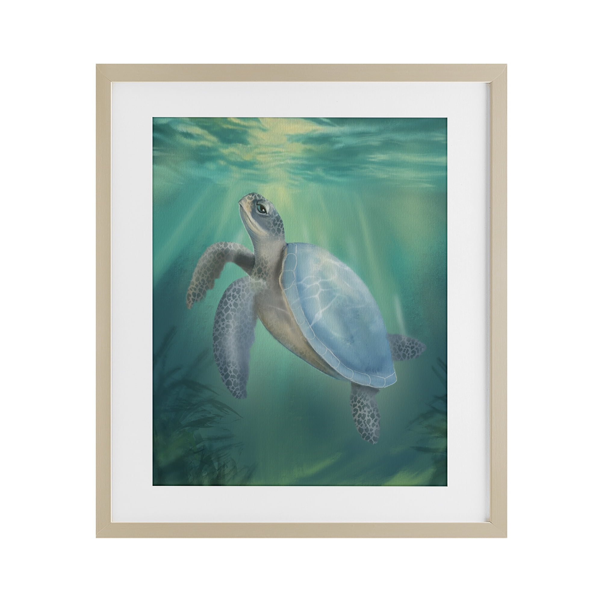 Stupell Industries Coastal Beach Sea Turtle Birch Framed Print Under Glass, design by Matthew Piotrowicz