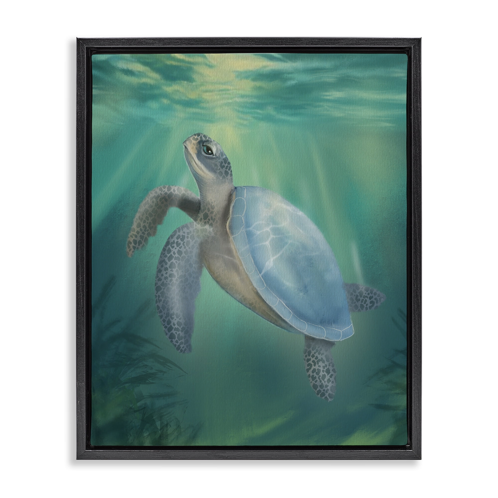 Stupell Industries Coastal Beach Sea Turtle Black Framed Floater Canvas Wall Art, design by Matthew Piotrowicz