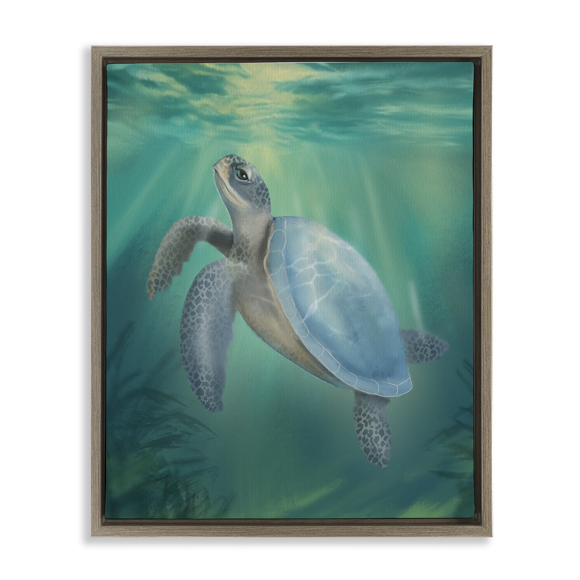 Stupell Industries Coastal Beach Sea Turtle Brown Framed Floater Canvas Wall Art, design by Matthew Piotrowicz