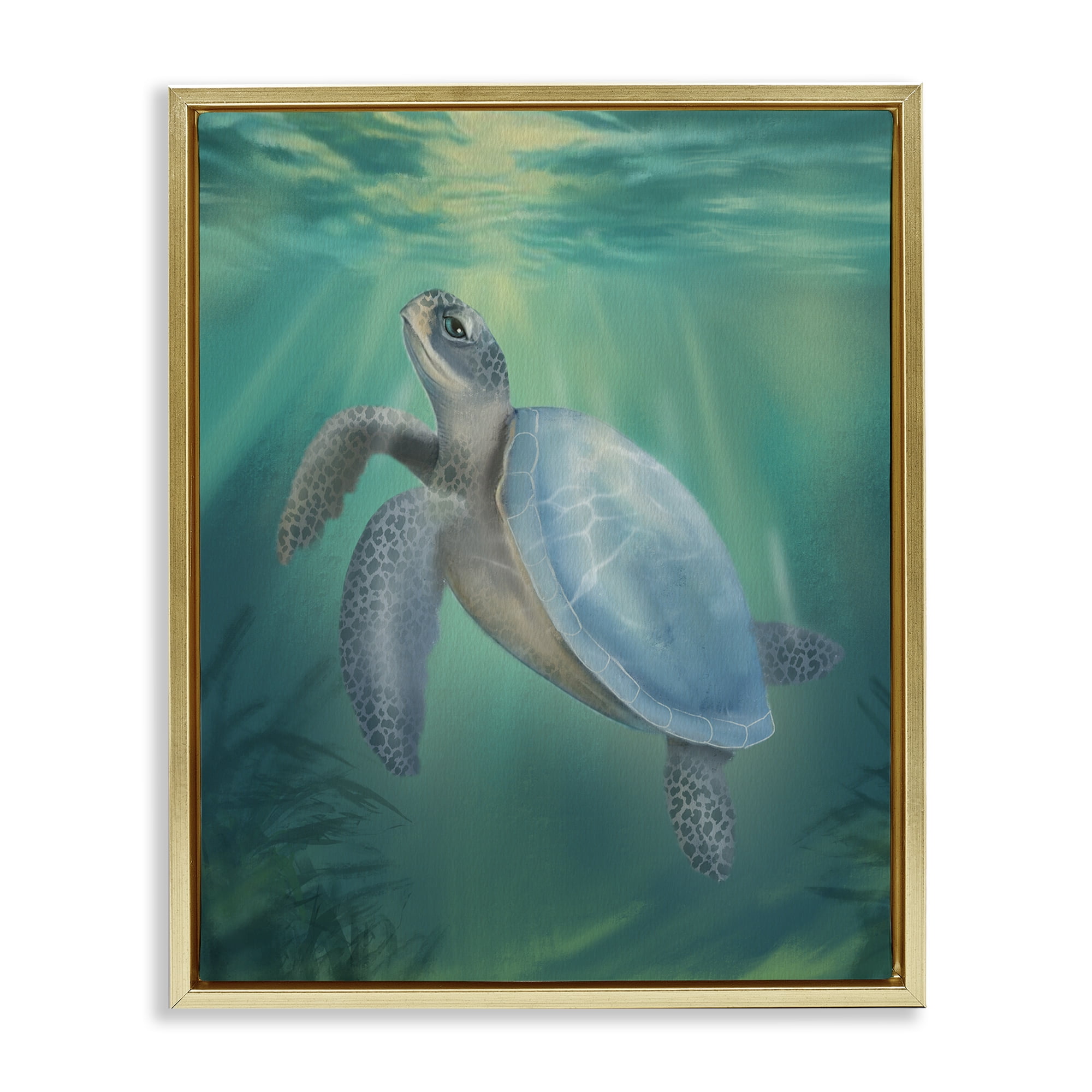 Stupell Industries Coastal Beach Sea Turtle Gold Framed Floater Canvas Wall Art, design by Matthew Piotrowicz