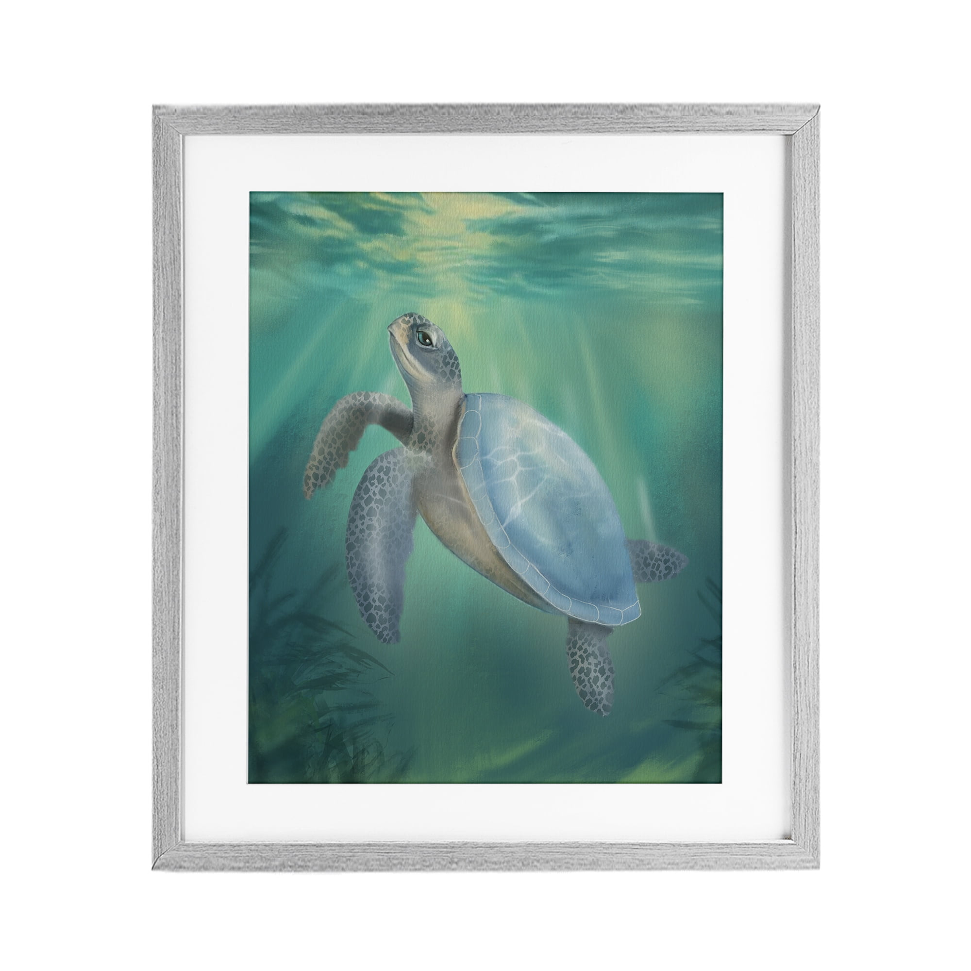 Stupell Industries Coastal Beach Sea Turtle Gray Framed Print Under Glass, design by Matthew Piotrowicz