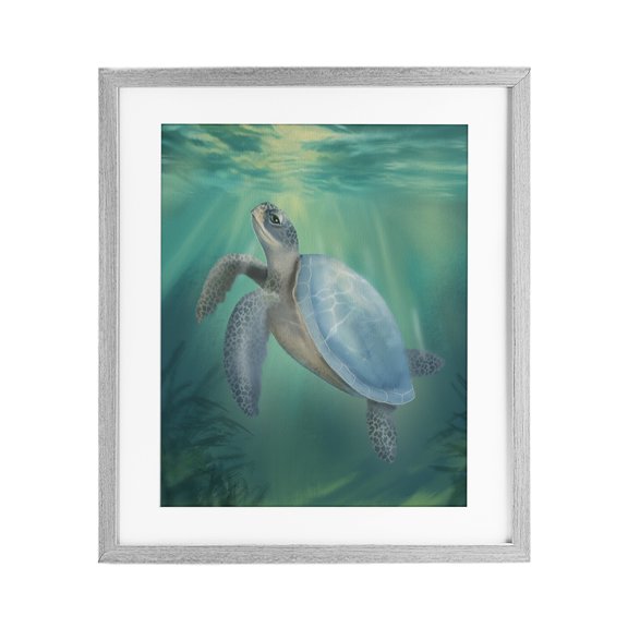 Stupell Industries Coastal Beach Sea Turtle Gray Framed Print Under Glass, design by Matthew Piotrowicz
