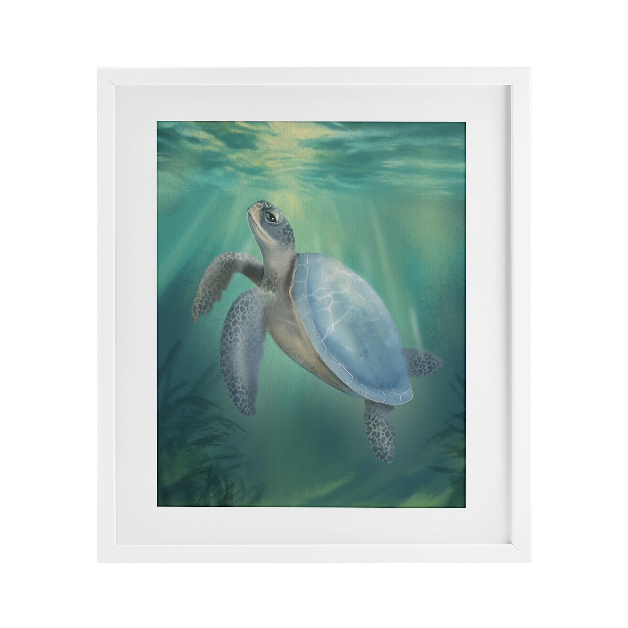 Stupell Industries Coastal Beach Sea Turtle White Framed Print Under Glass, design by Matthew Piotrowicz