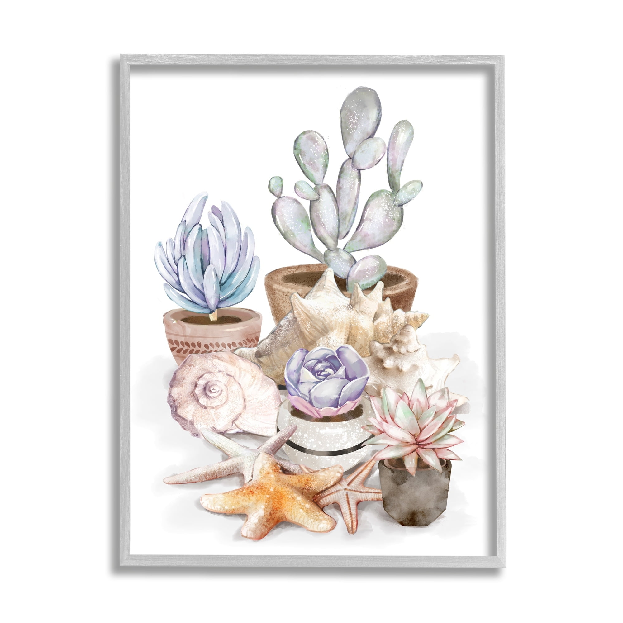 Stupell Industries Coastal Beach Succulent Plants Sea Shells Starfish, 11 x 14, Design by Ziwei Li