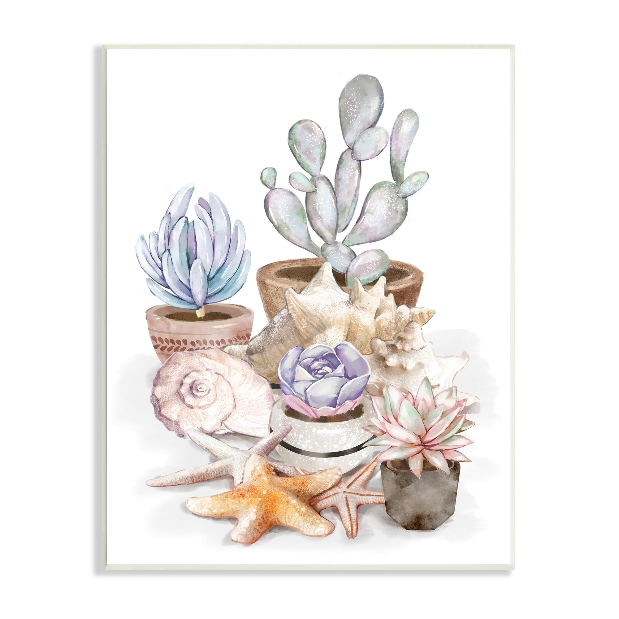 Stupell Industries Coastal Beach Succulent Plants Sea Shells Starfish, 13 x 19, Design by Ziwei Li