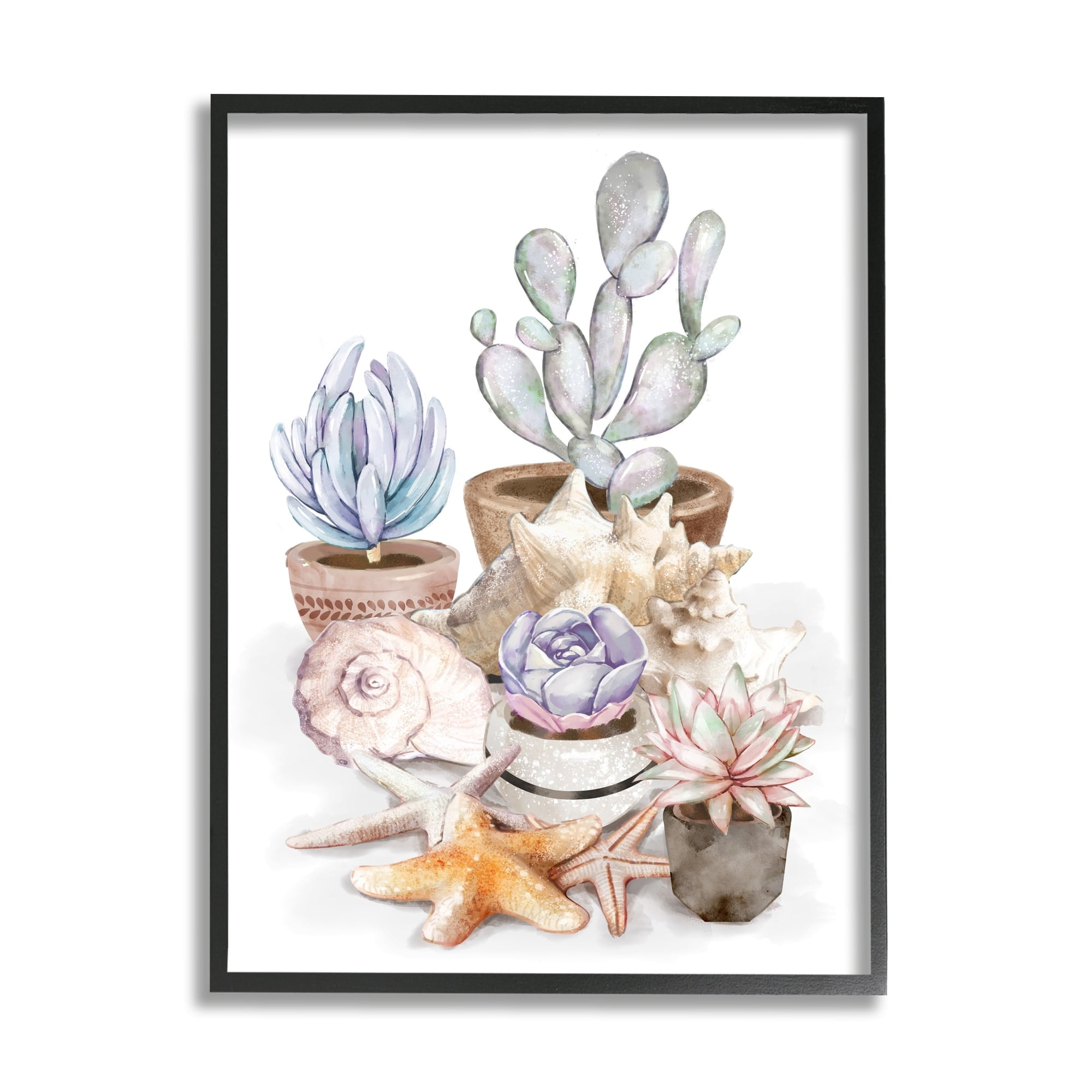 Stupell Industries Coastal Beach Succulent Plants Sea Shells Starfish, 16 x 20, Design by Ziwei Li