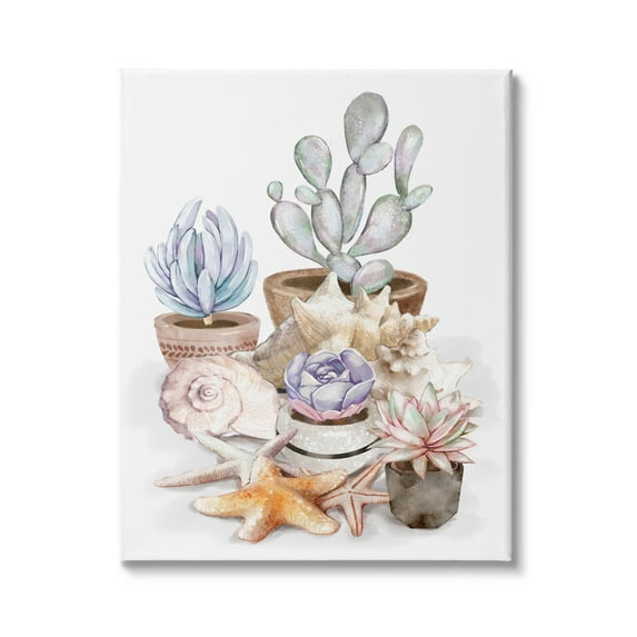 Stupell Industries Coastal Beach Succulent Plants Sea Shells Starfish, 36 x 48, Design by Ziwei Li