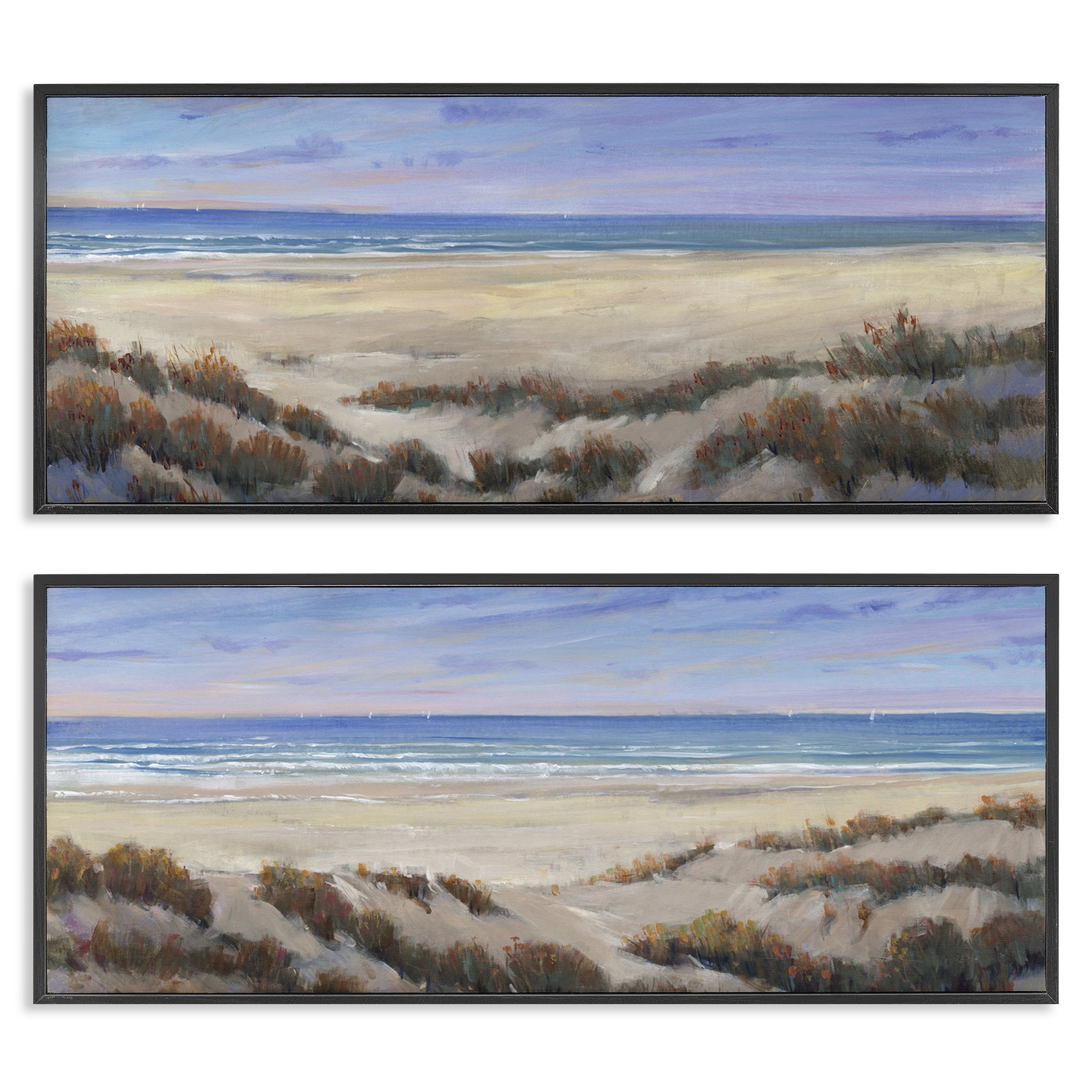 Stupell Industries Coastal Beach Terrain Landscape & Nature Painting Black Framed Art Print Wall Art, 30 x 13, Set of 2
