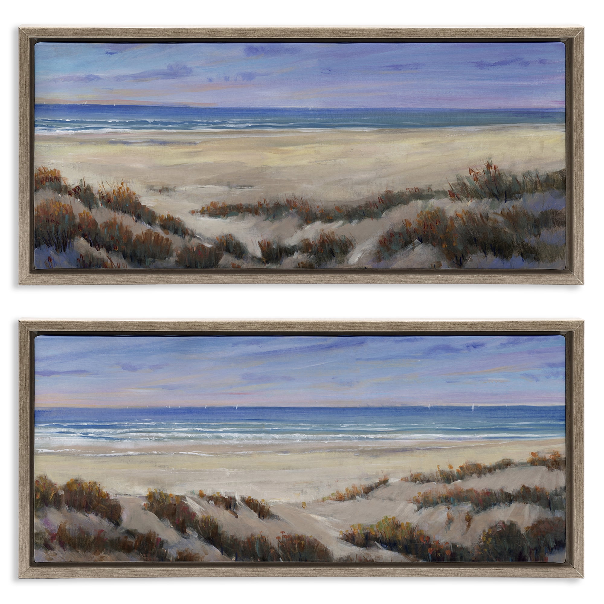 Stupell Industries Coastal Beach Terrain Landscape & Nature Painting Brown Floater Framed Canvas Art Print Wall Art, 31 x 14, Set of 2