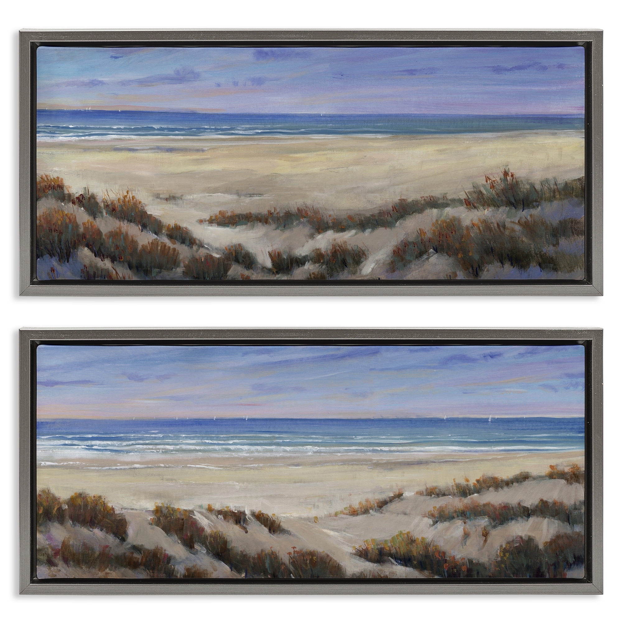 Stupell Industries Coastal Beach Terrain Landscape & Nature Painting Gray Floater Framed Canvas Art Print Wall Art, 25 x 11, Set of 2