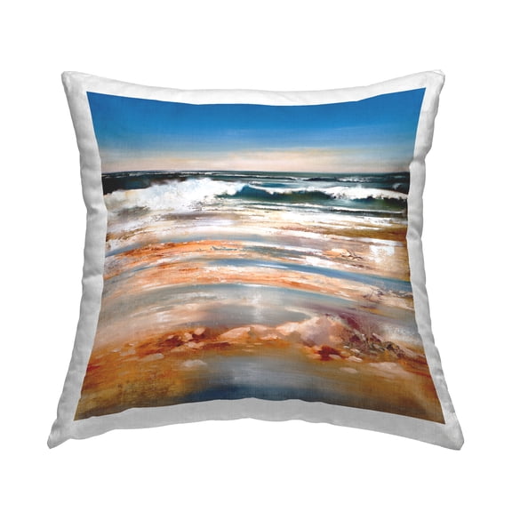 Stupell Industries Coastal Beach Waves Rolling Square Decorative Printed Throw Pillow, 18 x 18