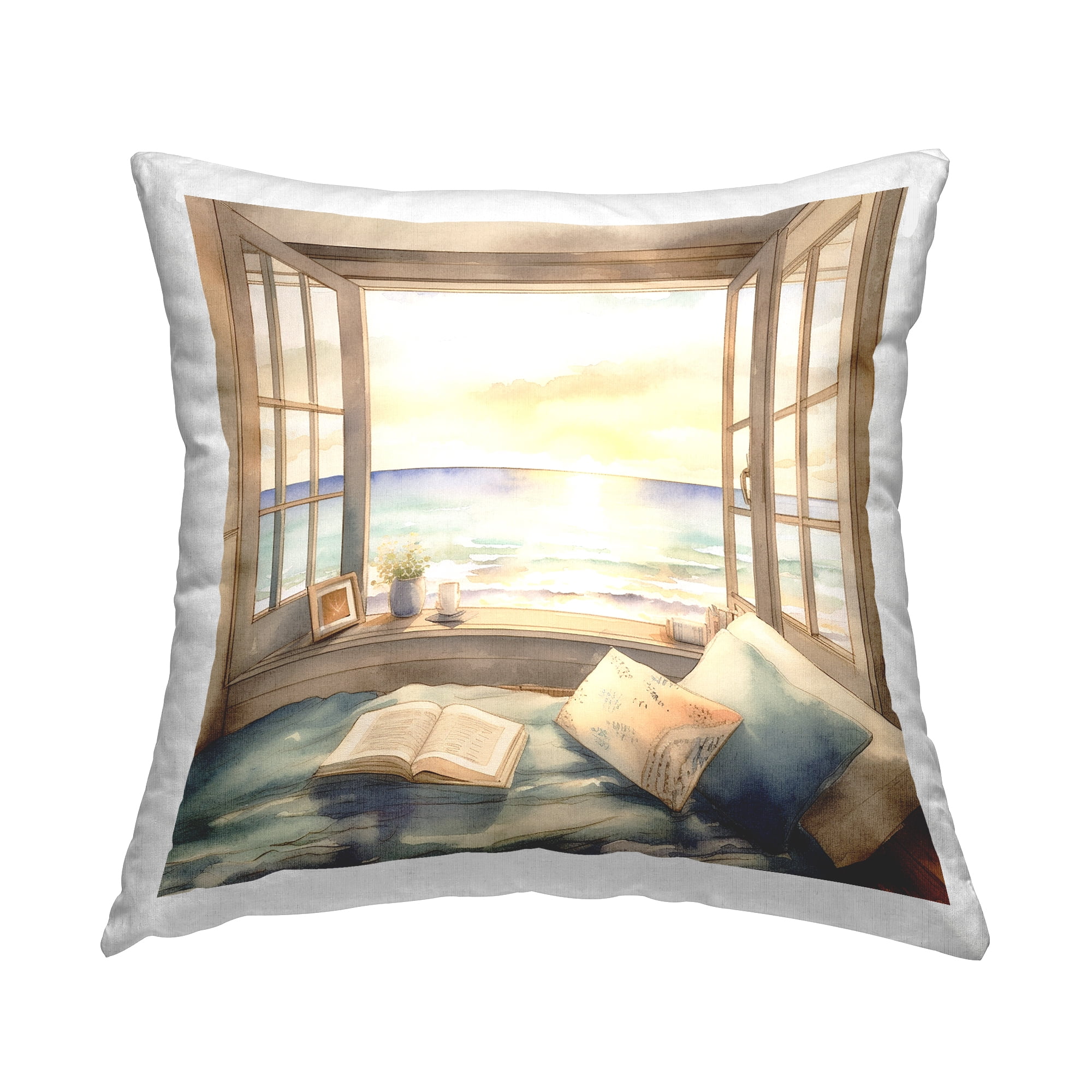 Stupell Industries Coastal Bedroom Window Decorative Printed Throw Pillow, 18 x 18