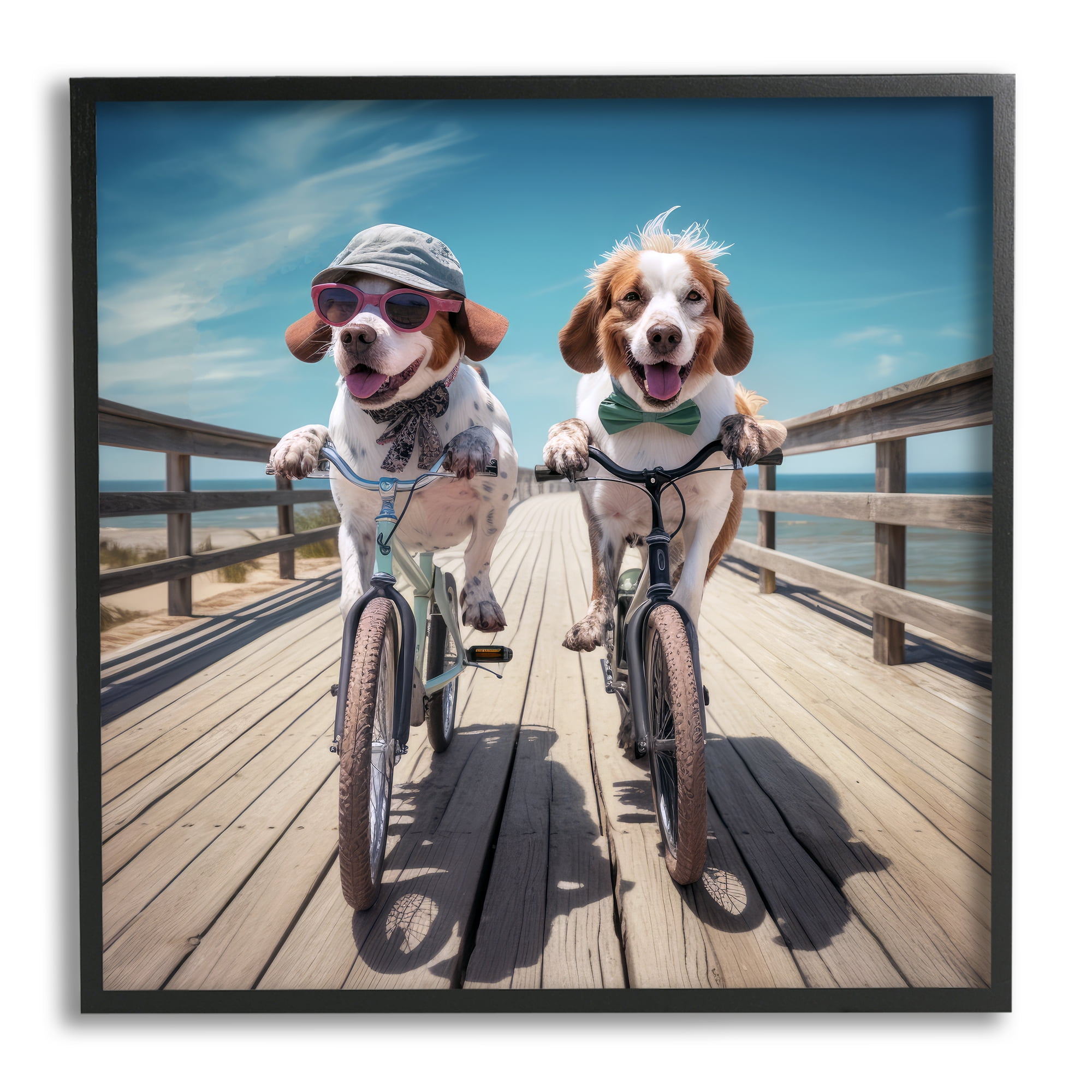 Stupell Industries Coastal Bicycle Dogs Animals & Insects Painting Black Framed Art Print Wall Art, 17 x 17
