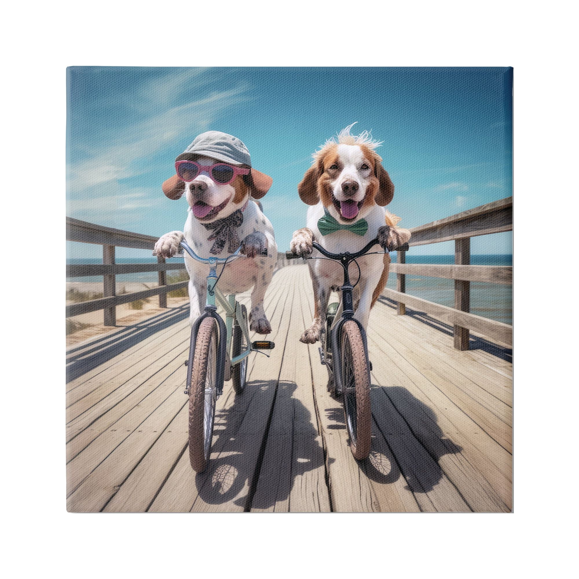 Stupell Industries Coastal Bicycle Dogs Animals & Insects Painting Gallery Wrapped Canvas Art Print Wall Art, 36 x 36