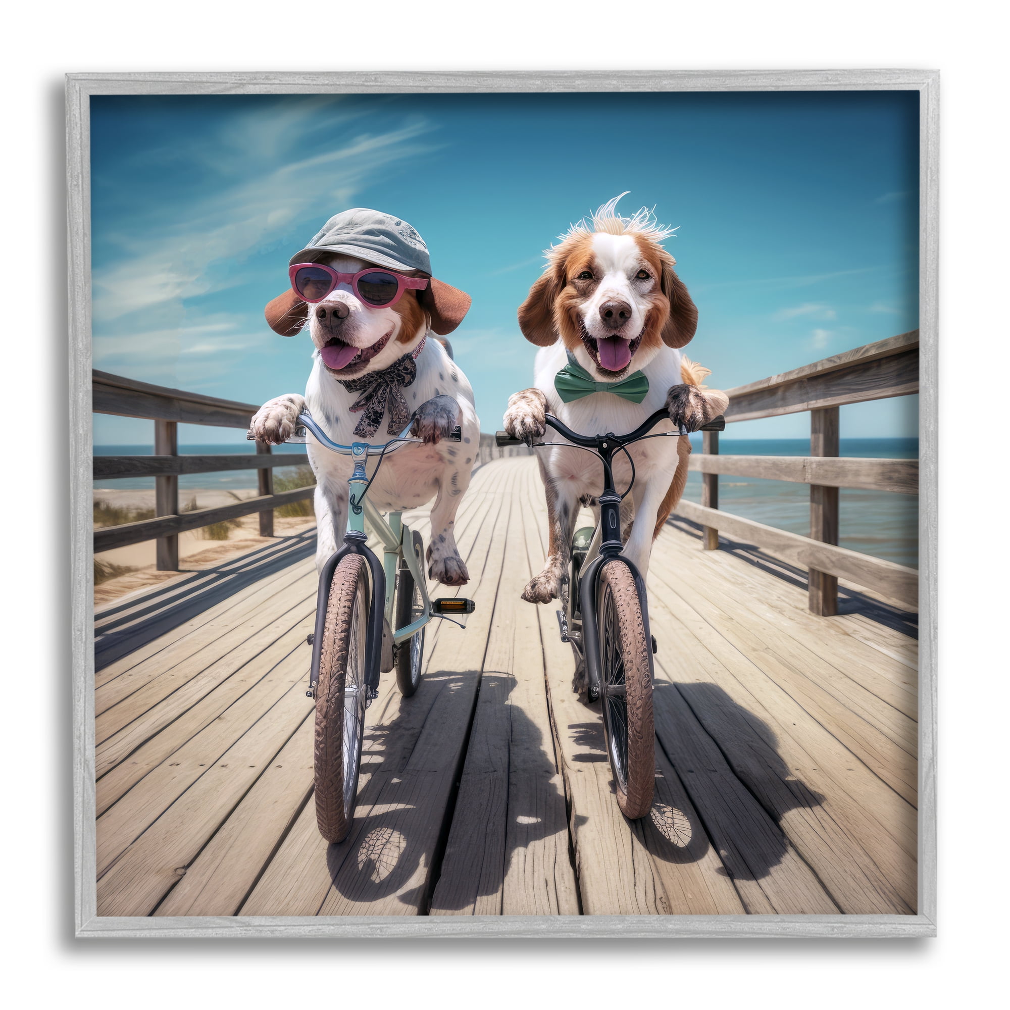 Stupell Industries Coastal Bicycle Dogs Animals & Insects Painting Gray Framed Art Print Wall Art, 12 x 12
