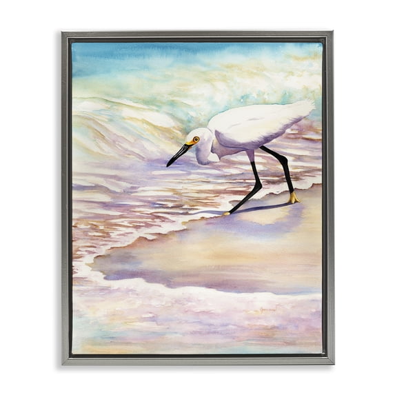 Stupell Industries Coastal Bird on Pastel Shore Gray Floating Frame Canvas Art, 17 x 21, by Christine Reichow