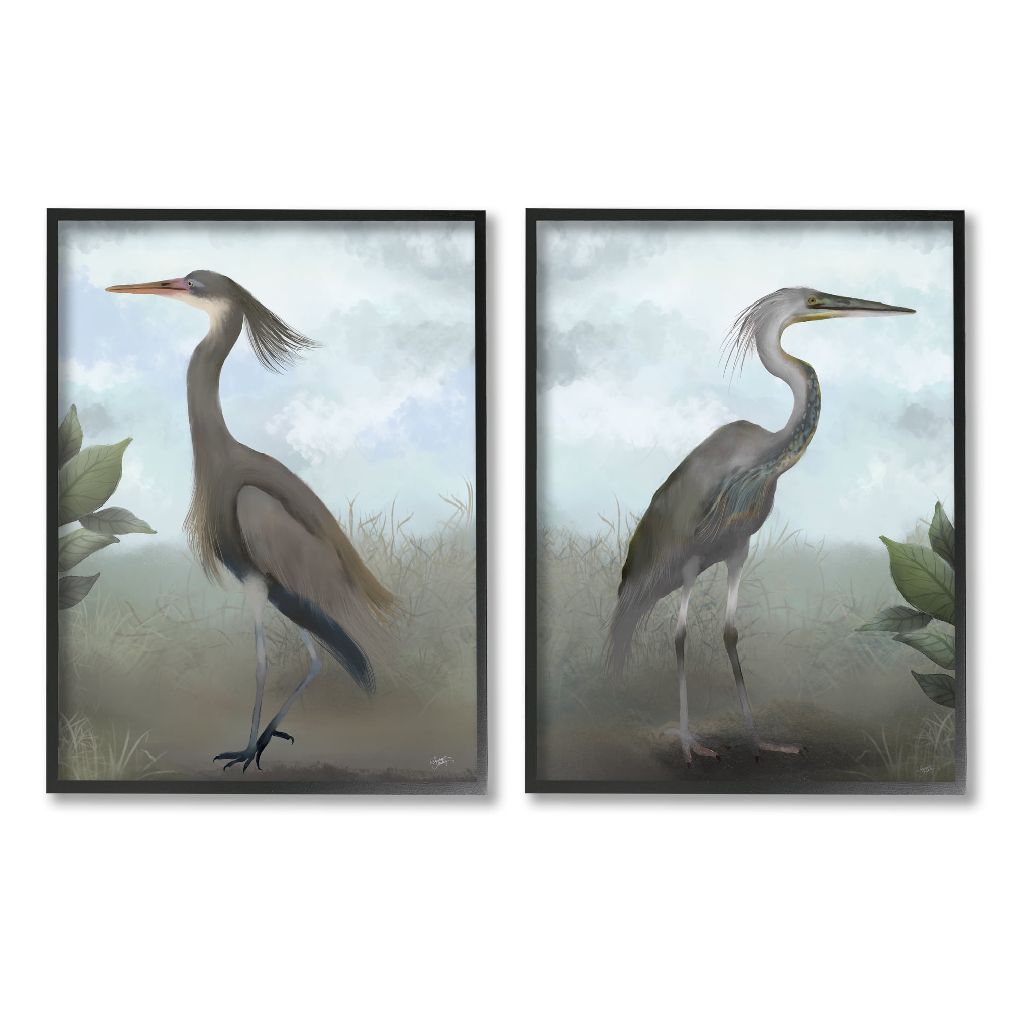 Stupell Industries Coastal Birds Gazing Animals & Insects Painting Black Framed Art Print Wall Art, 16 x 20, Set of 2