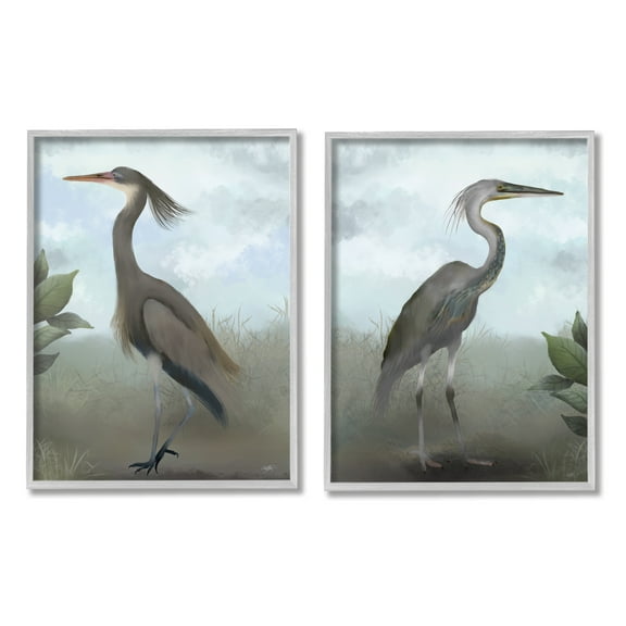 Stupell Industries Coastal Birds Gazing Animals & Insects Painting Gray Framed Art Print Wall Art, 11 x 14, Set of 2