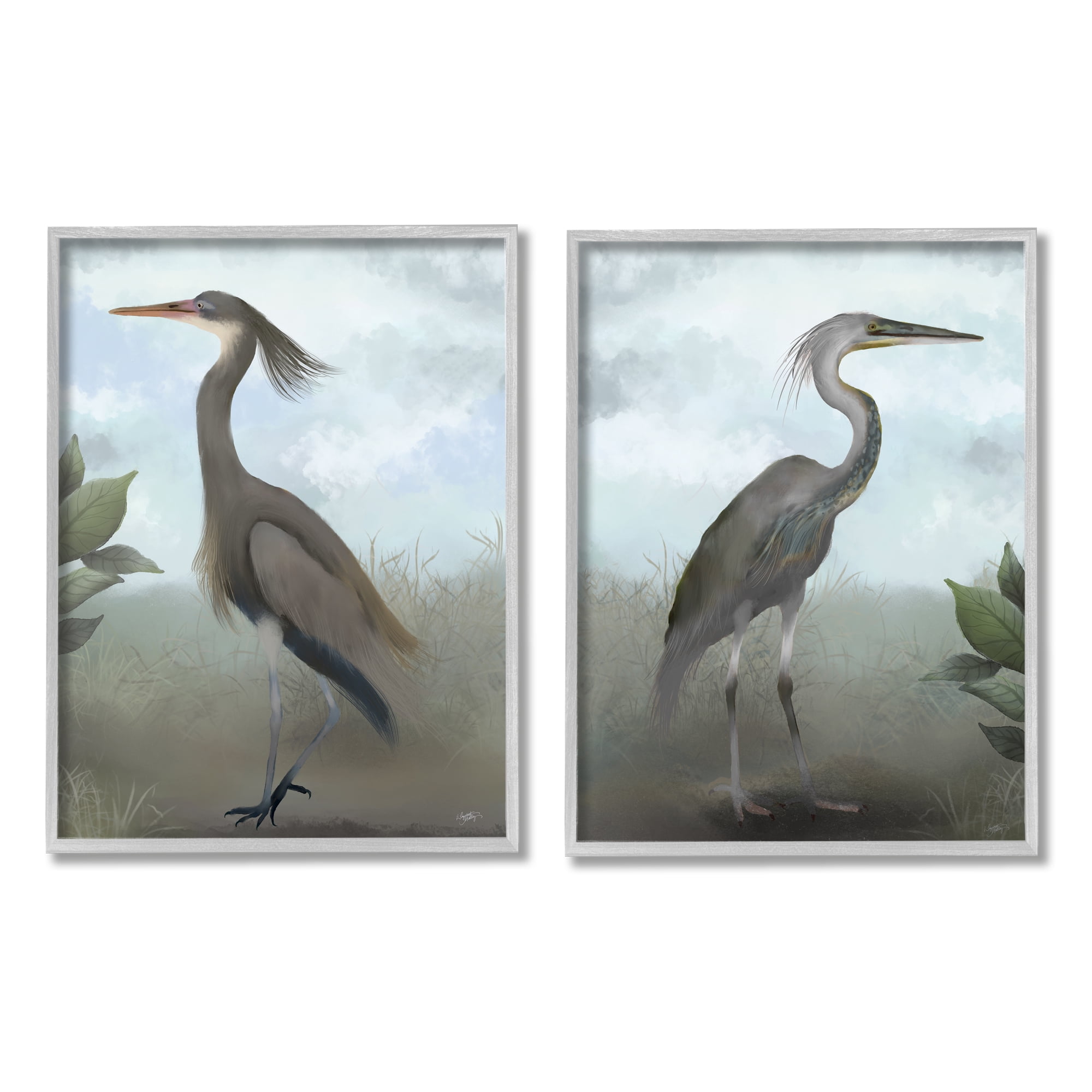Stupell Industries Coastal Birds Gazing Animals & Insects Painting Gray Framed Art Print Wall Art, 16 x 20, Set of 2