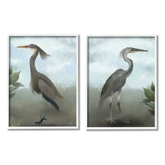 Stupell Industries Coastal Birds Gazing Animals & Insects Painting White Framed Art Print Wall Art, 16 x 20, Set of 2