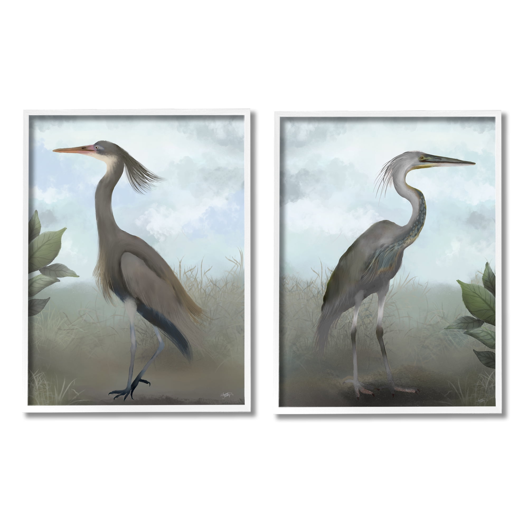 Stupell Industries Coastal Birds Gazing Animals & Insects Painting White Framed Art Print Wall Art, 24 x 30, Set of 2